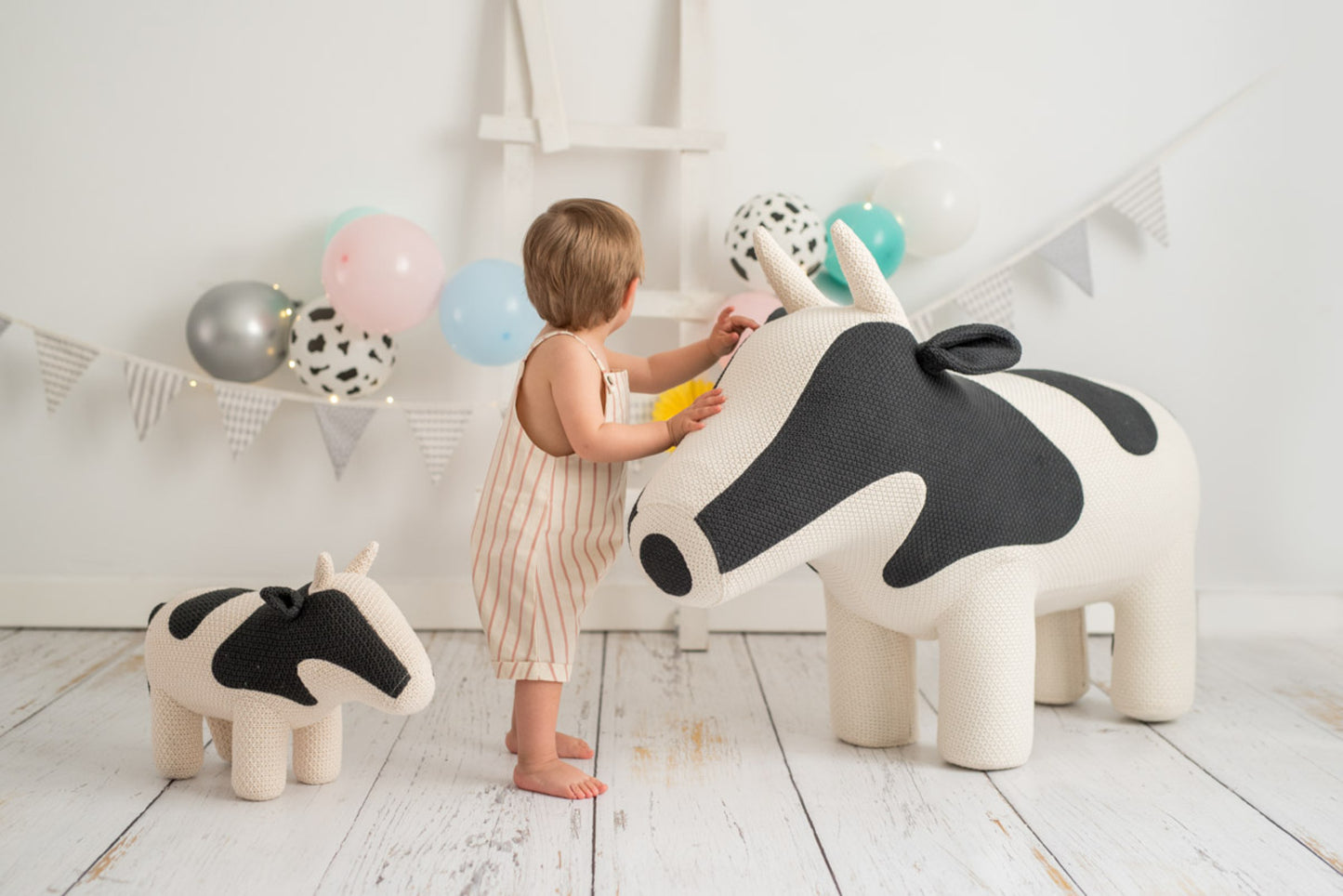 Peluche algodón asiento Vaca blanco y negro