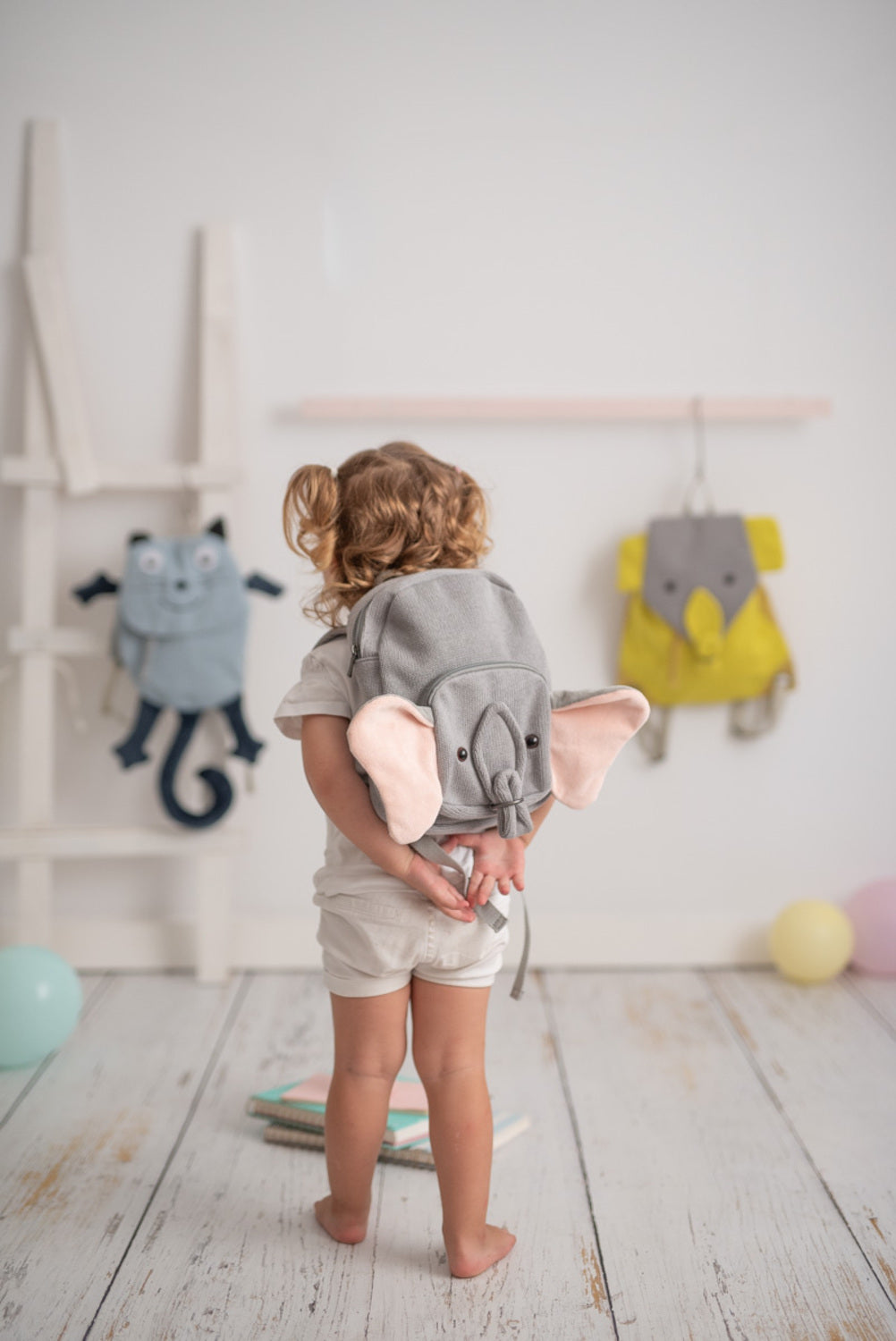 Mochila infantil algodón elefante gris