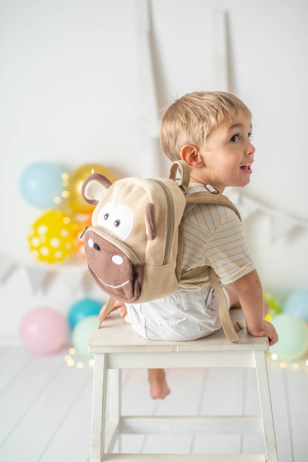 Mochila infantil algodón mono marron