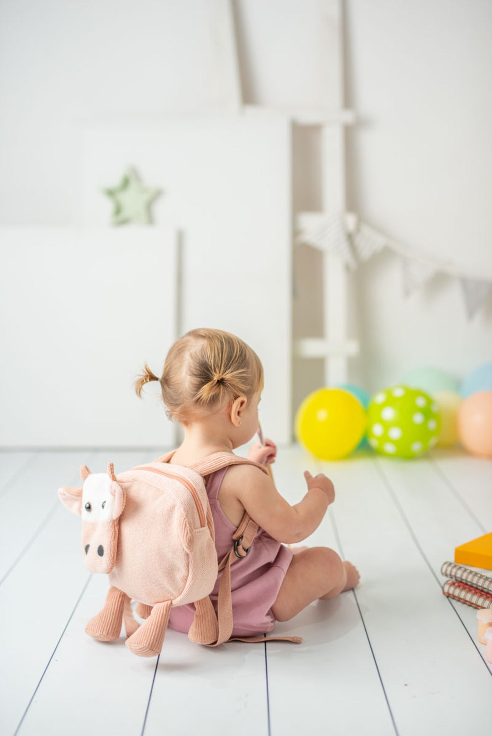 Mochila infantil algodón vaca rosa