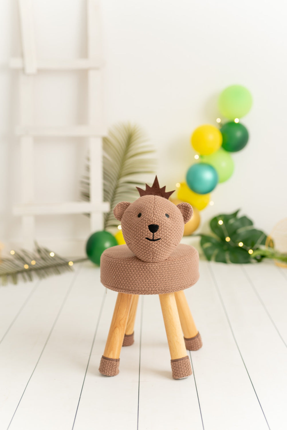 Taburete infantil tapizado algodón oso marron