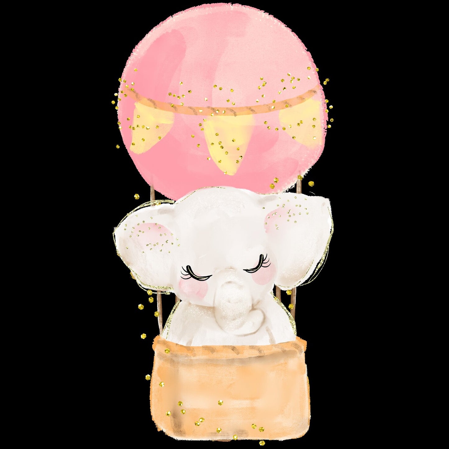 Lámina infantil elefante en globo rosa