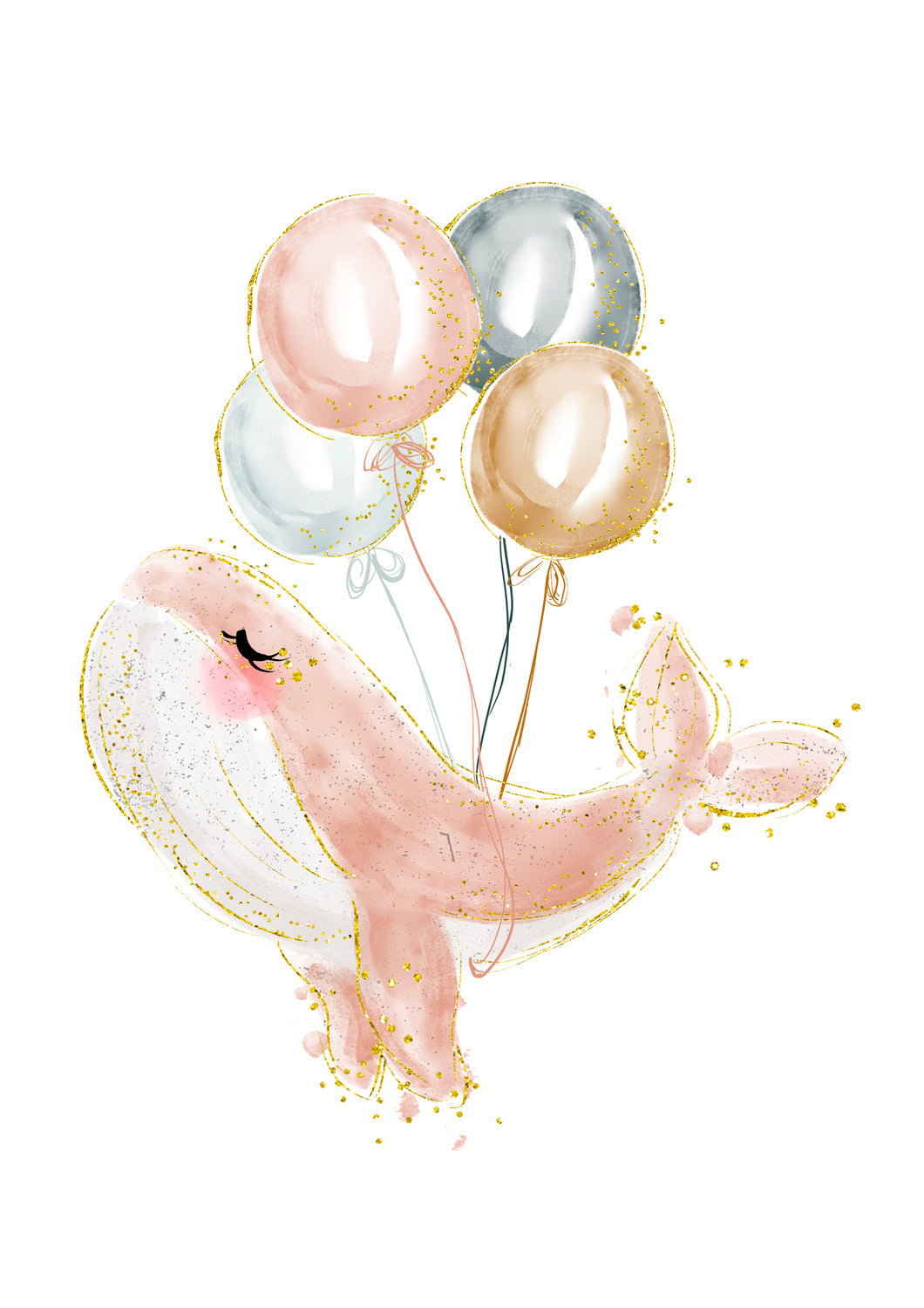 Lámina infantil ballena rosa con globos