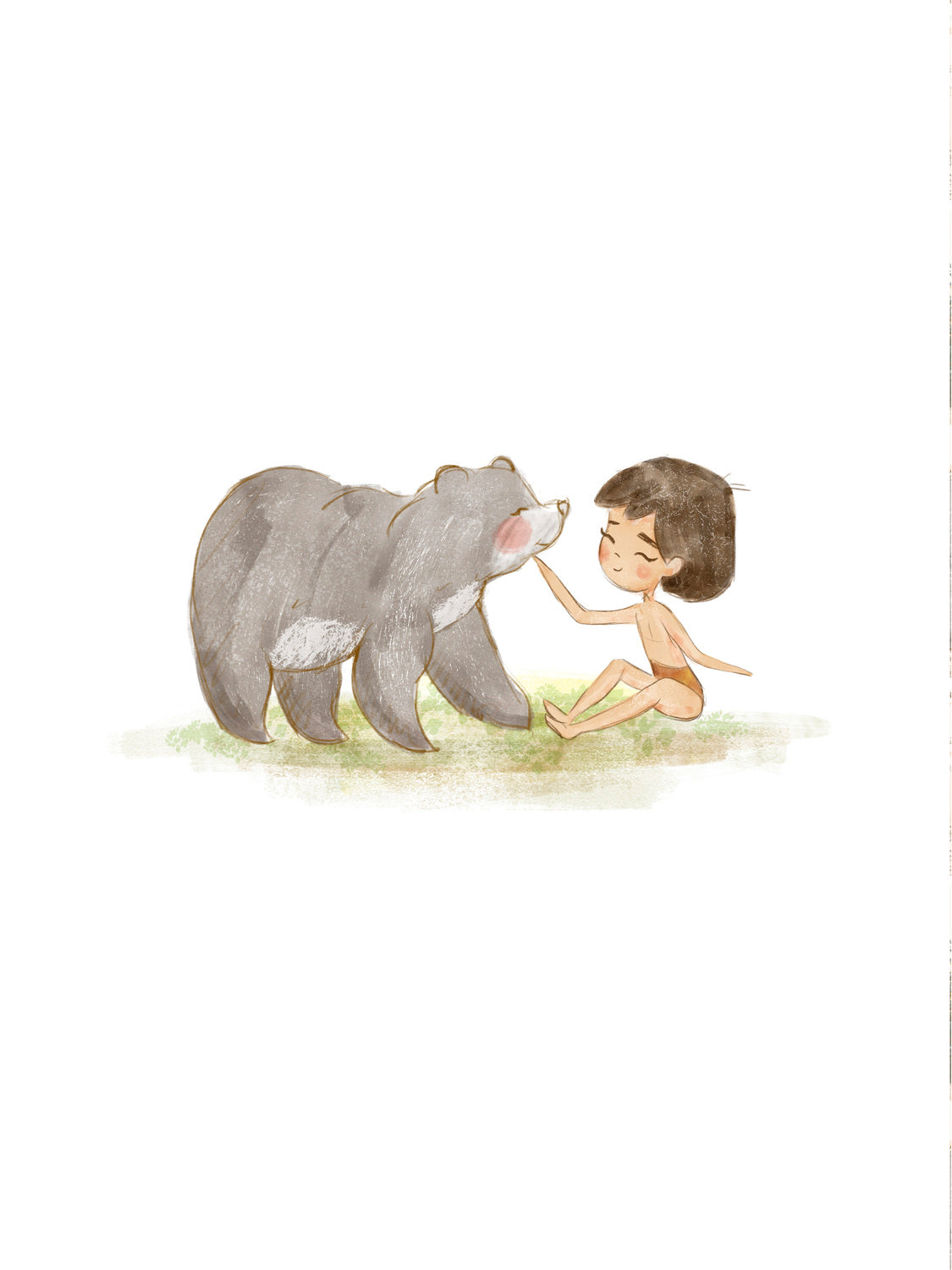 Lámina infantil ilustracion libro de la selva Mogli y Balu