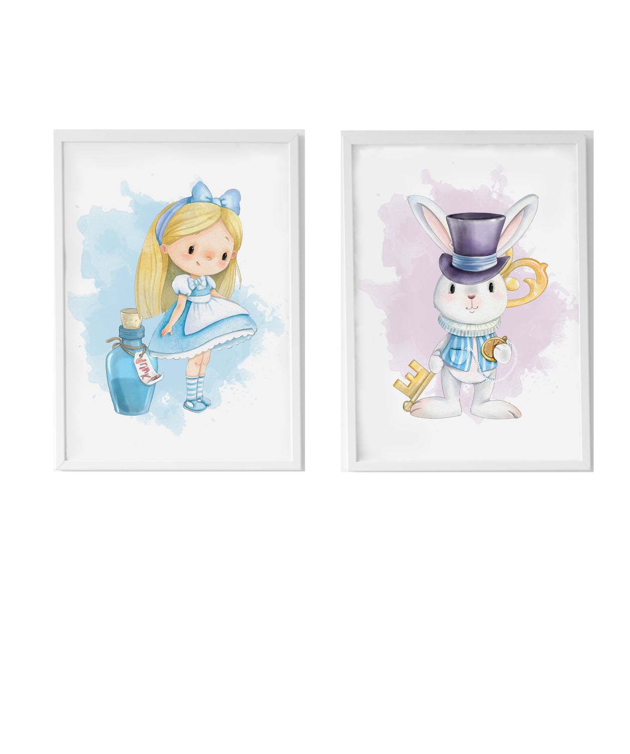 Set 2 Láminas infantiles formado por Lámina Alicia con pocima azul y Lámina conejo llave