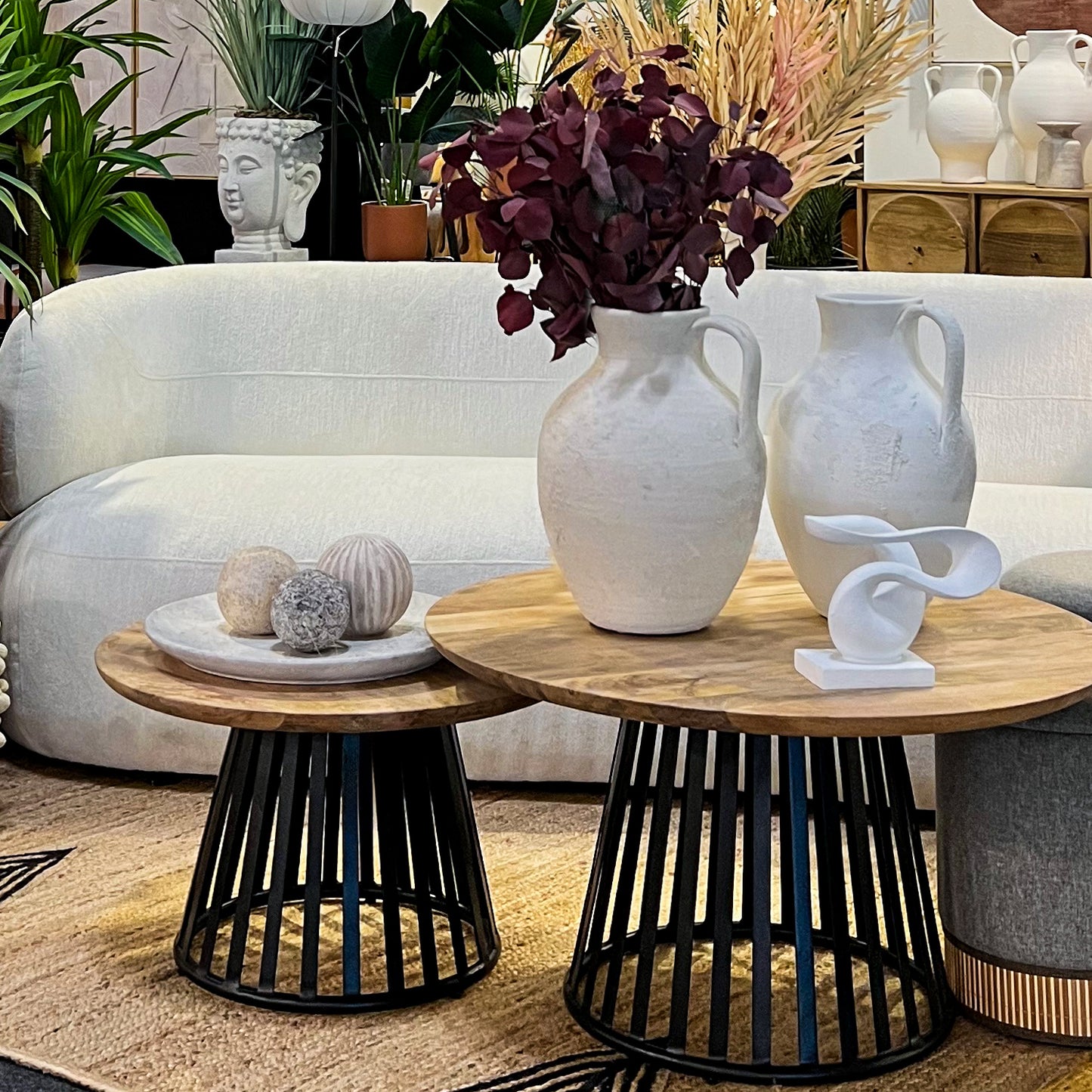 MESA CENTRO ø80CM MADERA MANGO C/PIE METAL NEGRO +92312