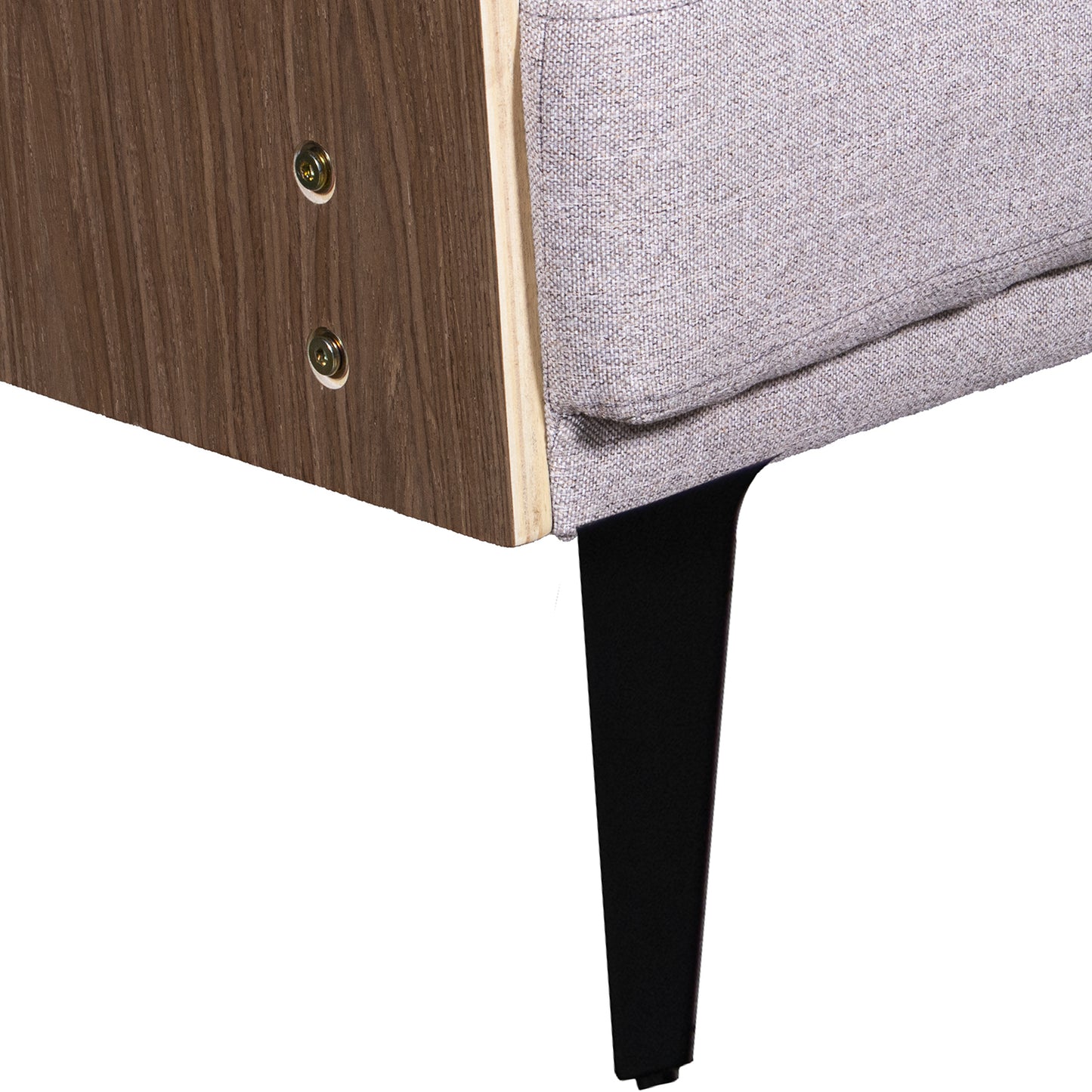 SOFA CAMA 3 PLAZAS POLIESTER G RIS C/PATAS Y BRAZOS DE MADERA