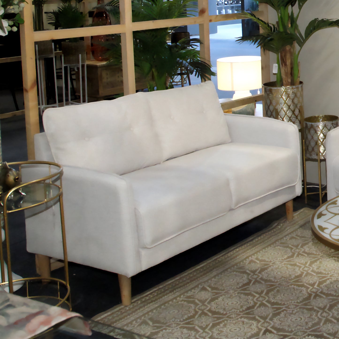 SOFA 2 PLAZAS POLIESTER CRUDO C/PATAS MADERA CAUCHO