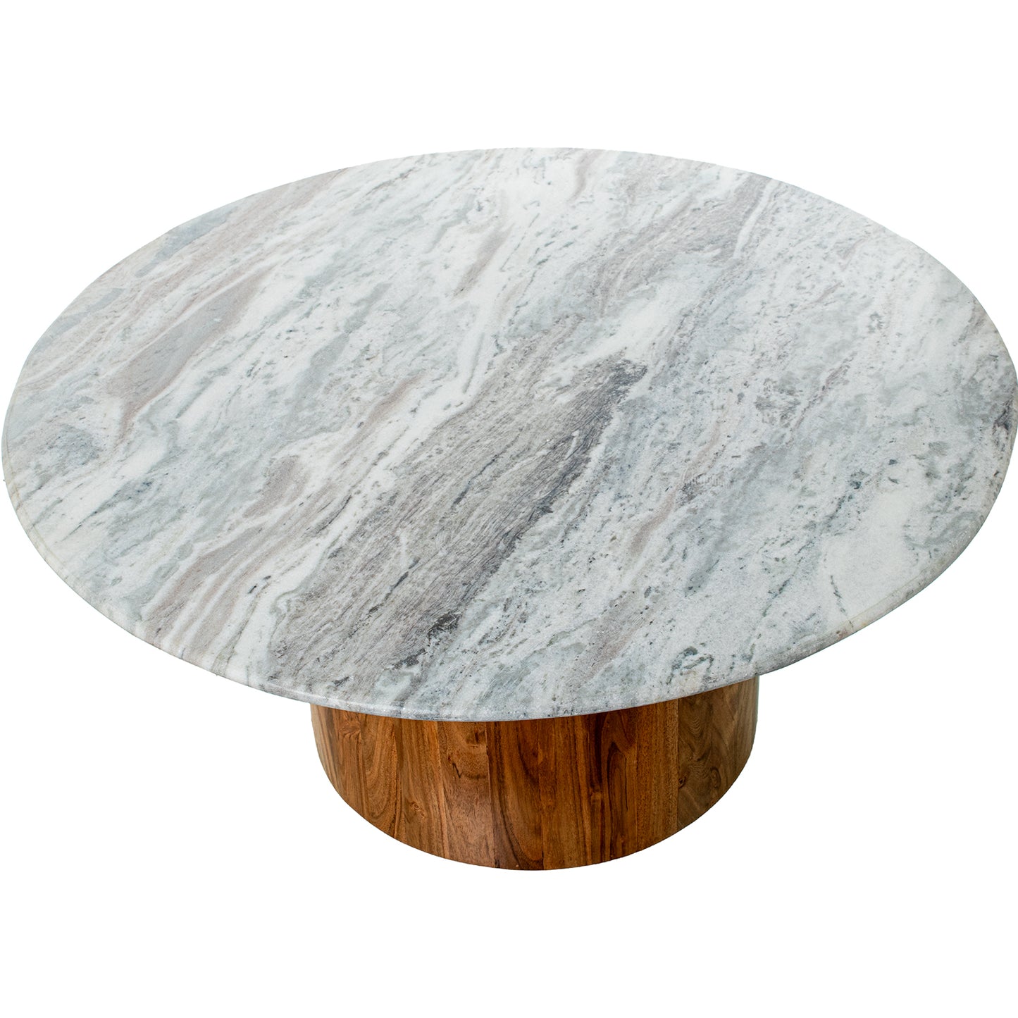 SET 2 MESAS AUXILIARES MARMOL C/BASE MADERA ACACIA