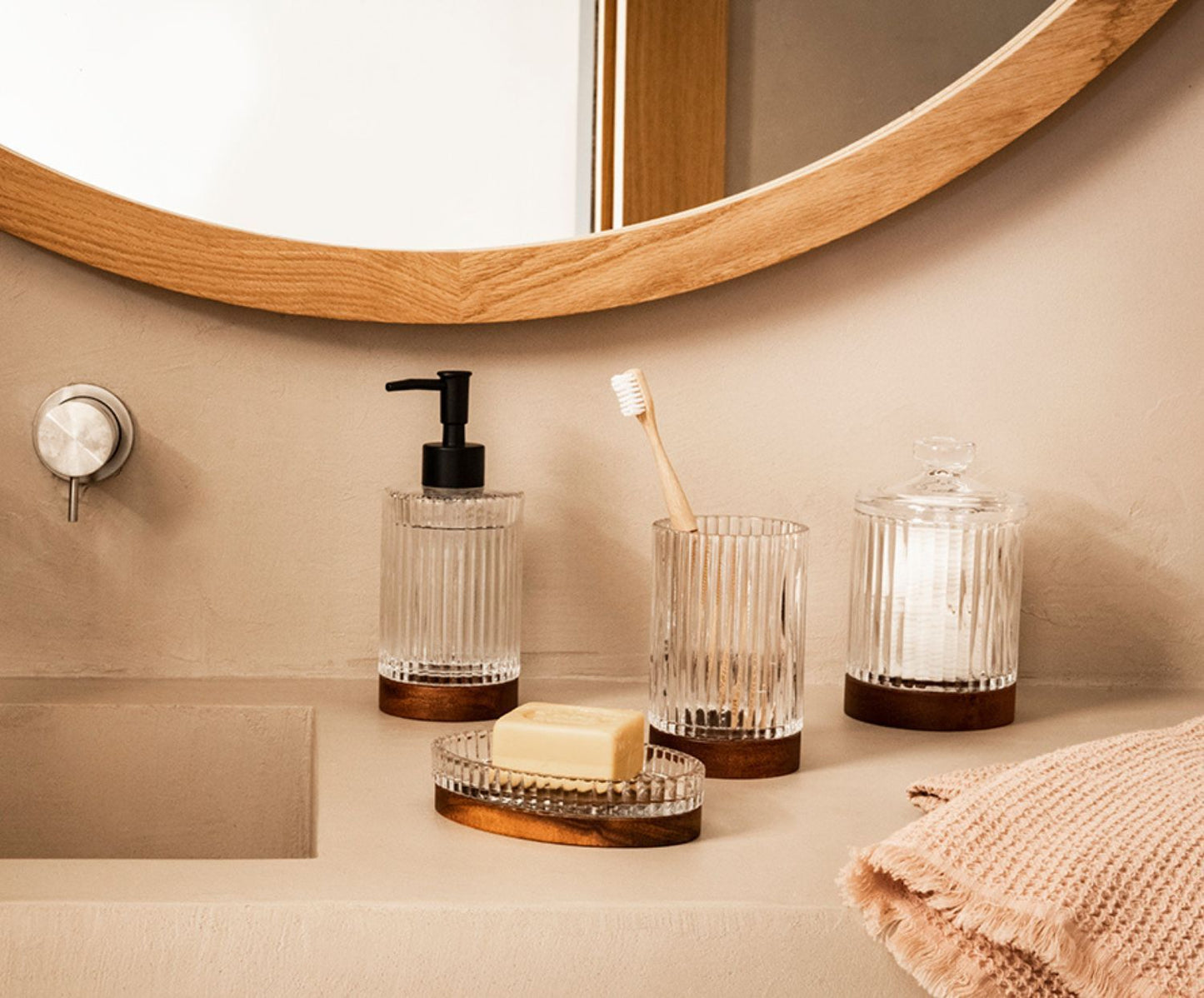 JABONERA BAÑO CRISTAL MADERA 14X3CM