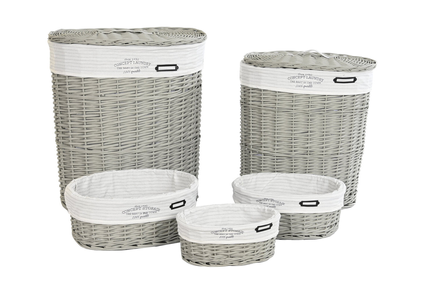 CESTA ROPA SET 5 MIMBRE POLIESTER 52X38X57 GRIS