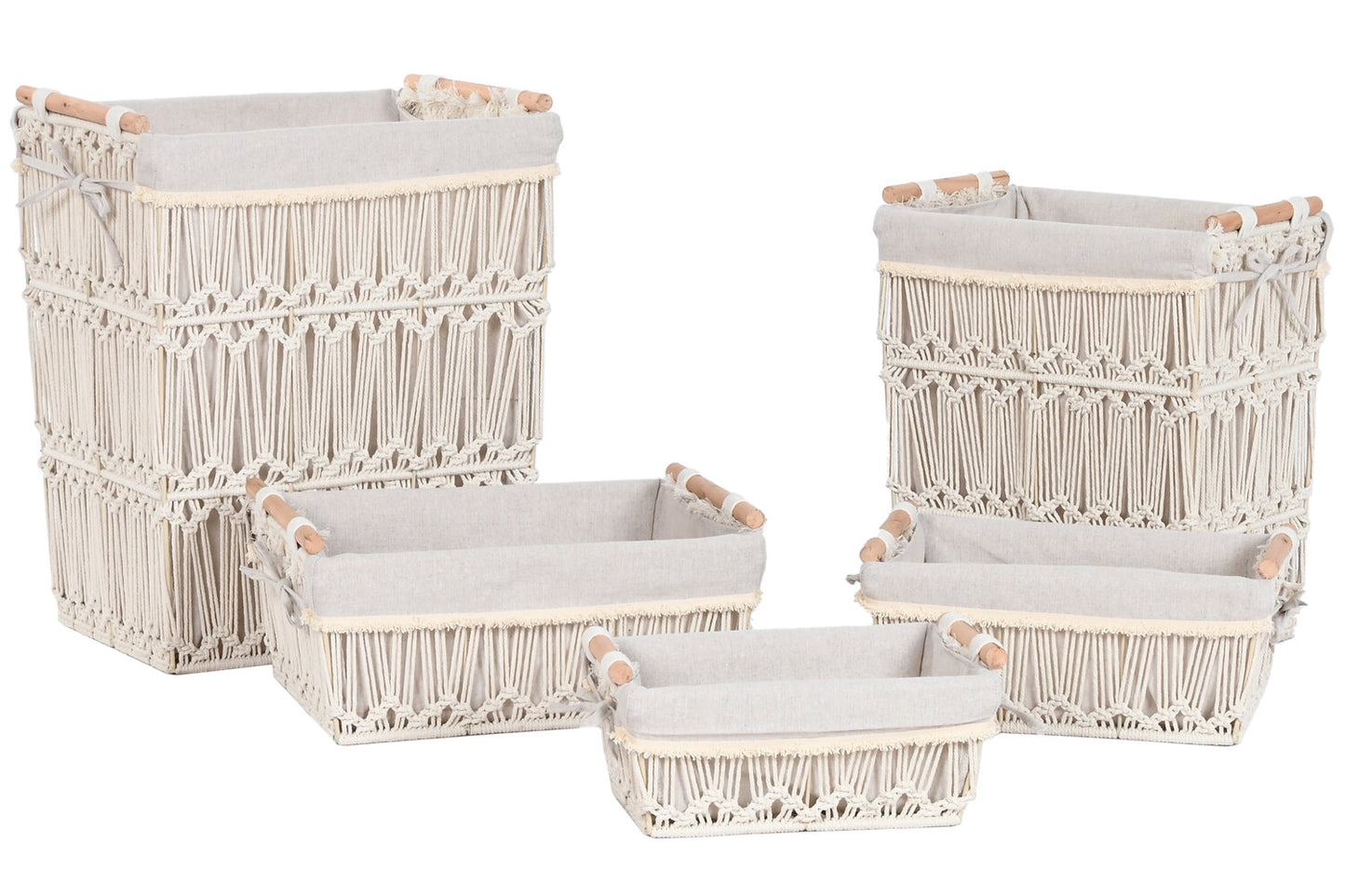 CESTA ROPA SET 5 MACRAME METAL 42X32X51 BLANCO