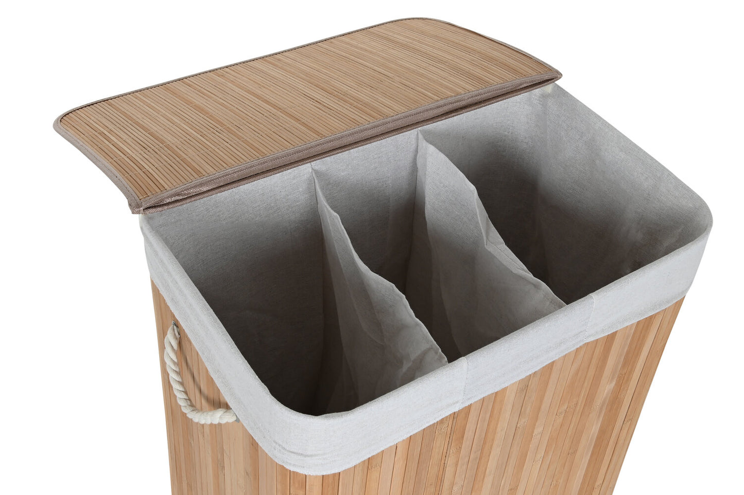 CESTA ROPA BAMBU 60X40X60 140L 3 COMPARTIMENTOS