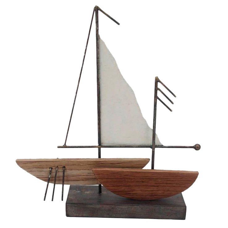 DECORACION METAL PAULOWNIA 32X8X34 VELEROS MARRON