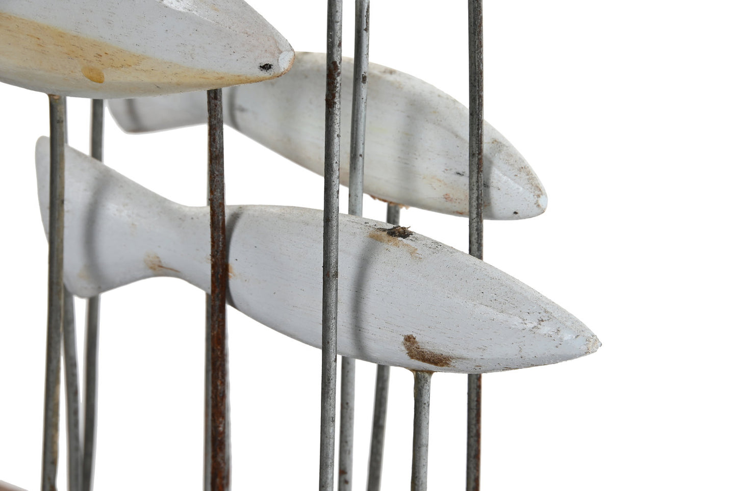 DECORACION MADERA METAL 45X45X100 PECES BLANCO
