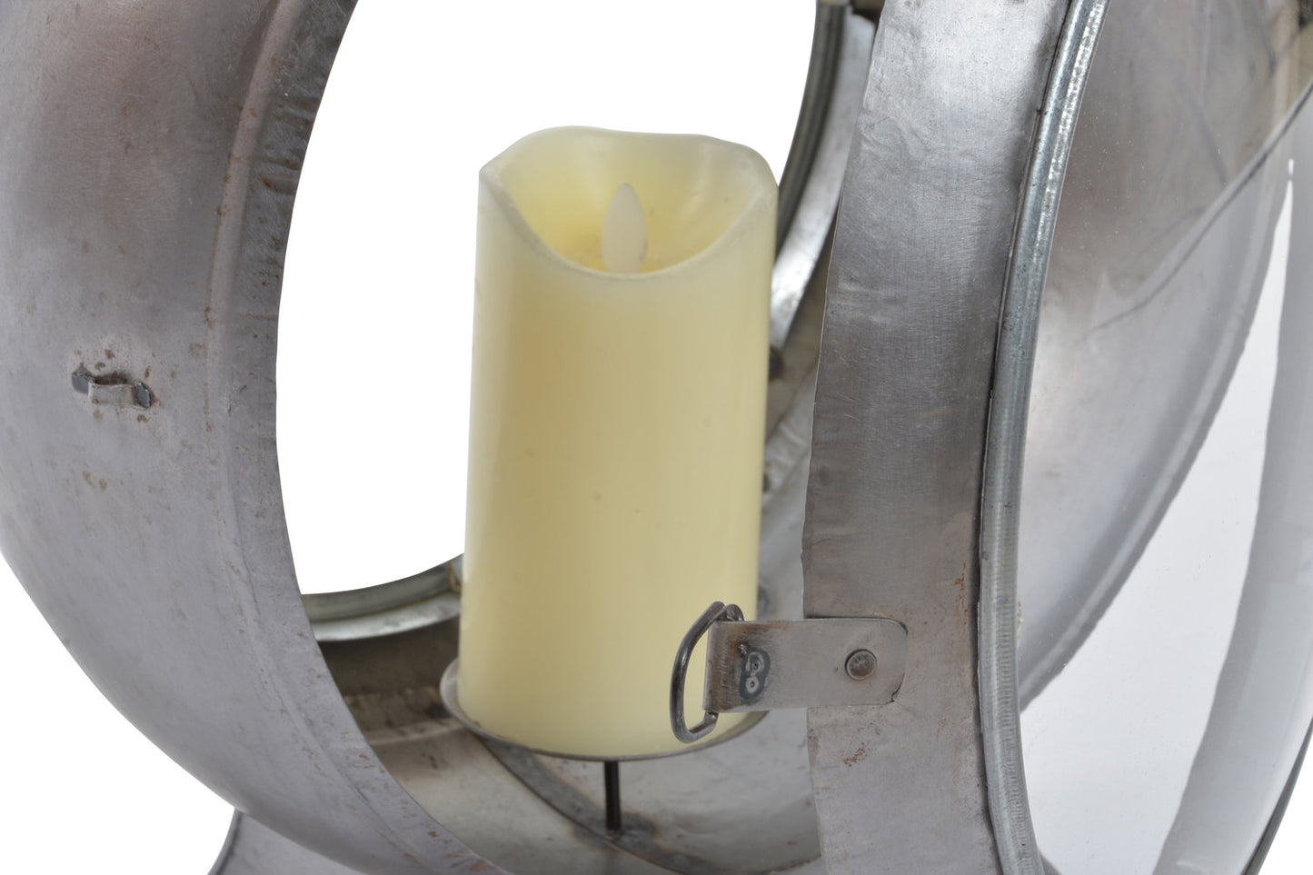 FAROLA METAL CRISTAL 37X22X55 ENVEJECIDO PLATEADO