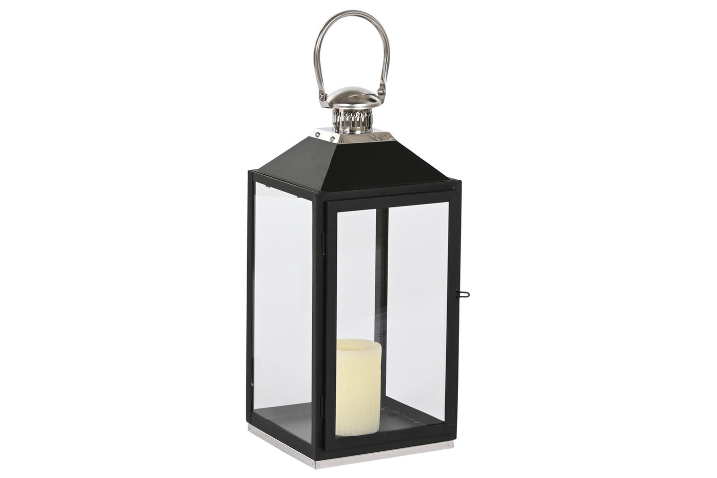 FAROLA SET 2 ACERO CRISTAL 18X18X41 ASA NEGRO