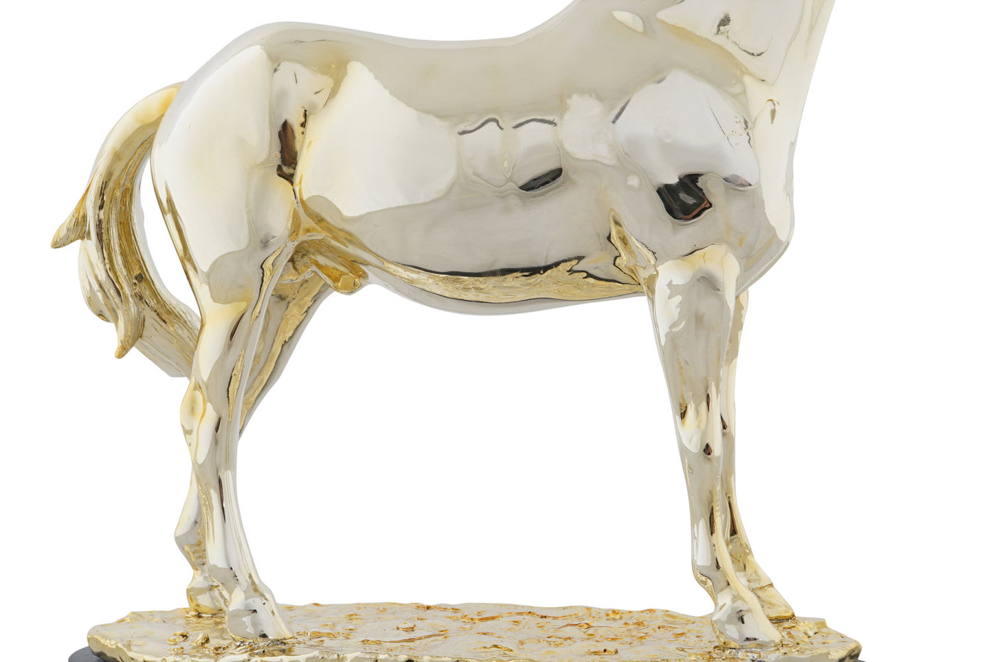 FIGURA RESINA 30X11:5X26 CABALLO METALIZADO DORADO