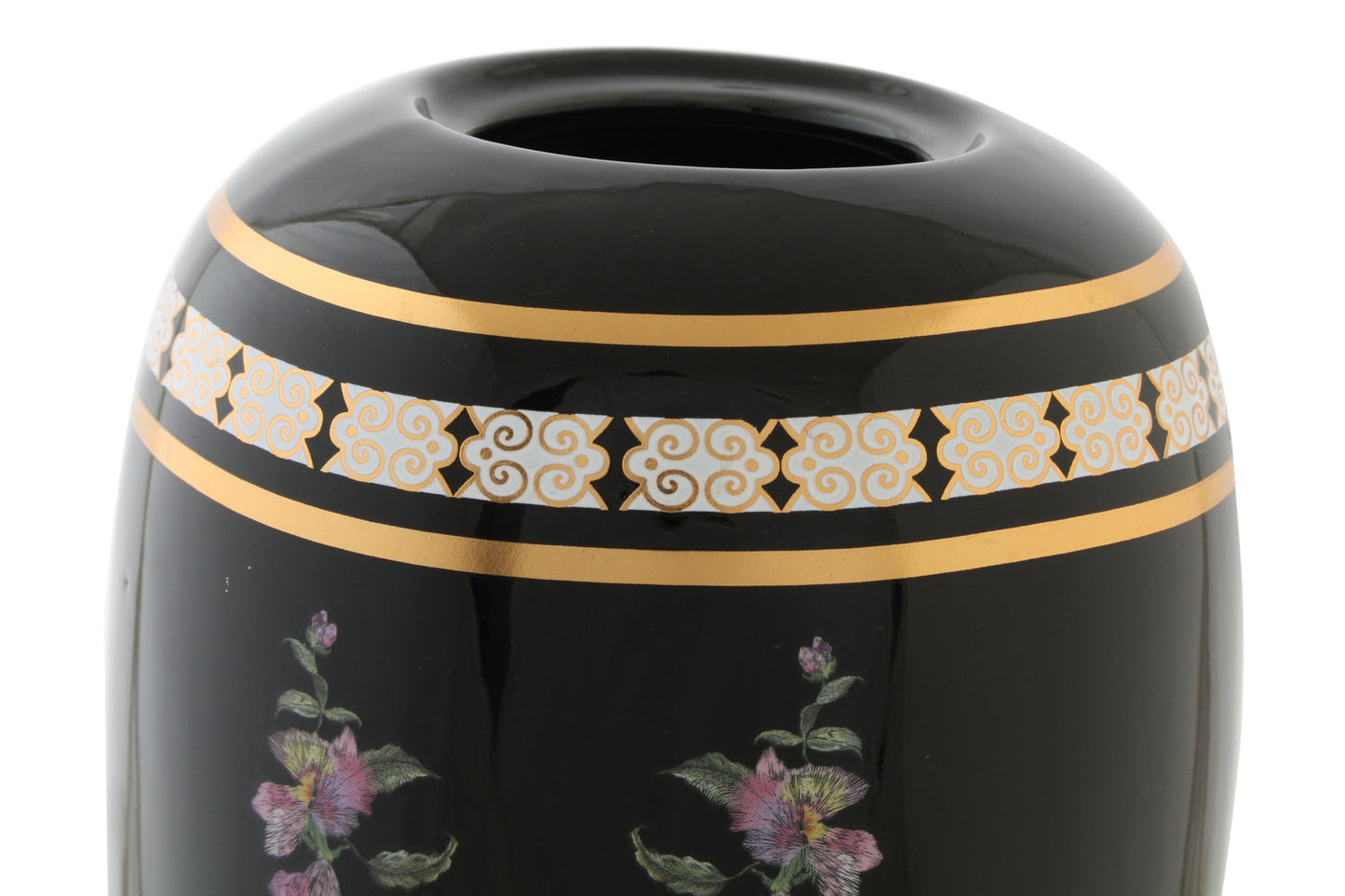 JARRON PORCELANA 14X14X24 FLORES NEGRO
