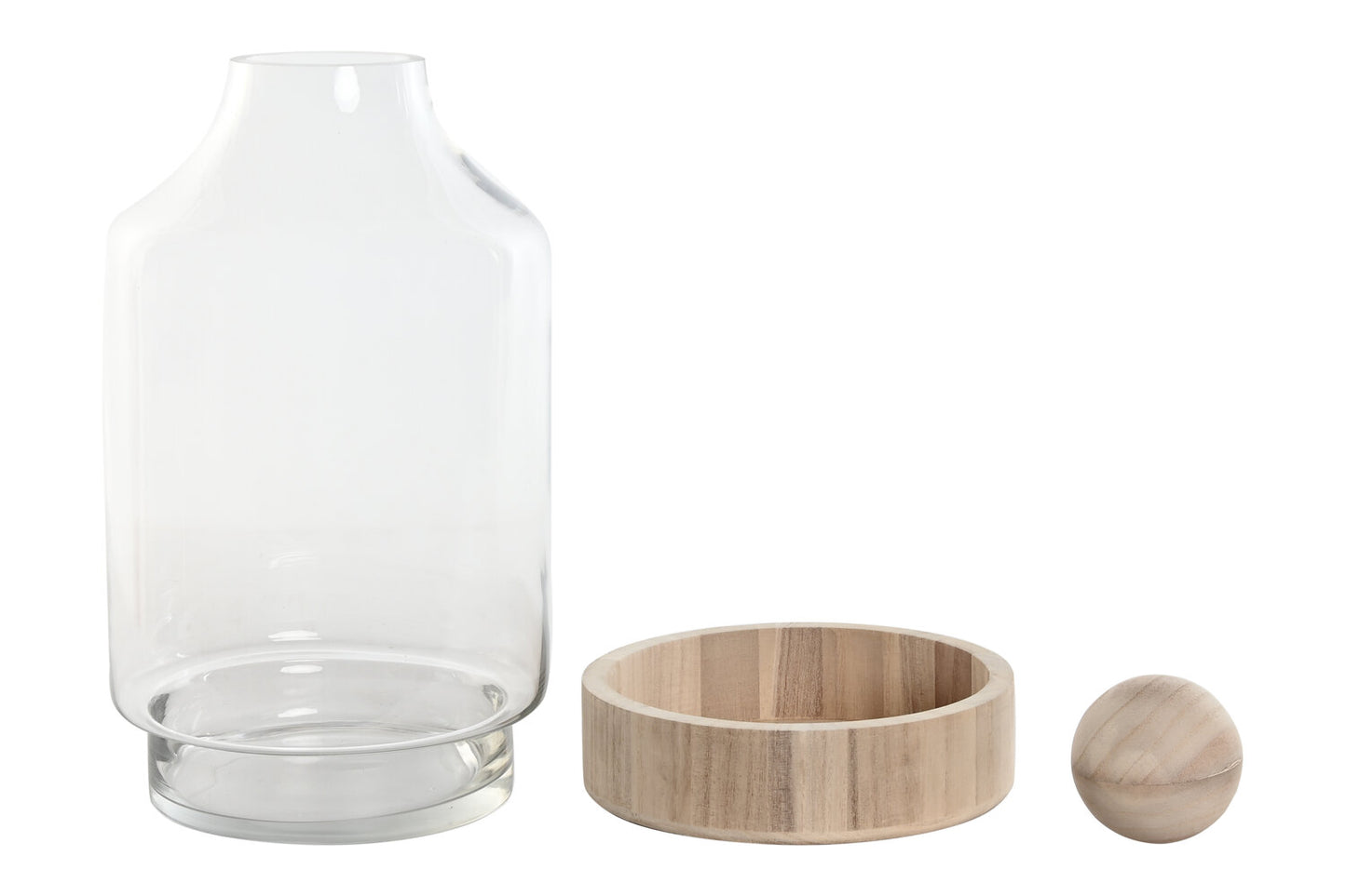 JARRON CRISTAL MADERA 21X21X42 CON BOLA NATURAL