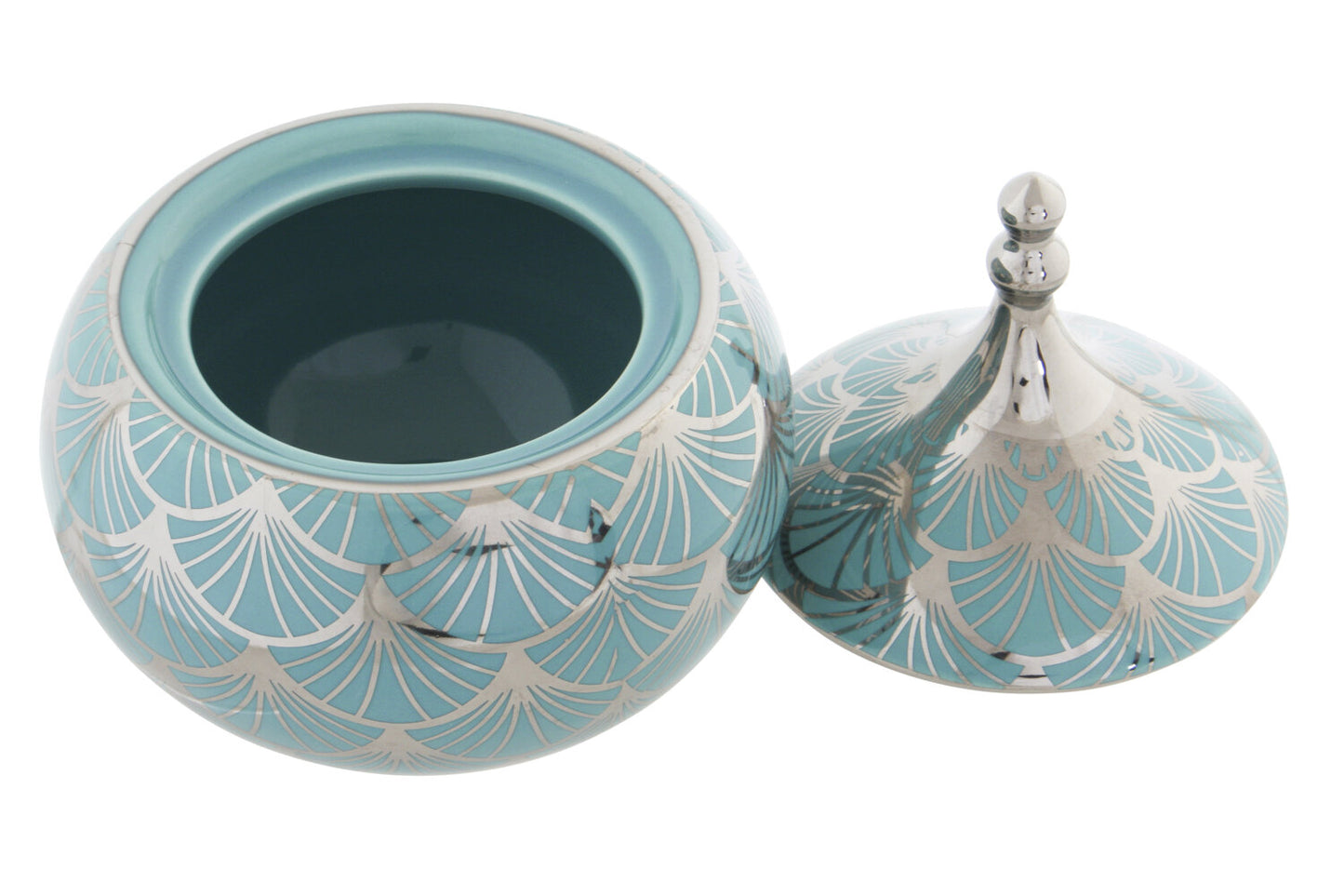 JOYERO PORCELANA 14X14X17 TAPA CROMADO TURQUESA