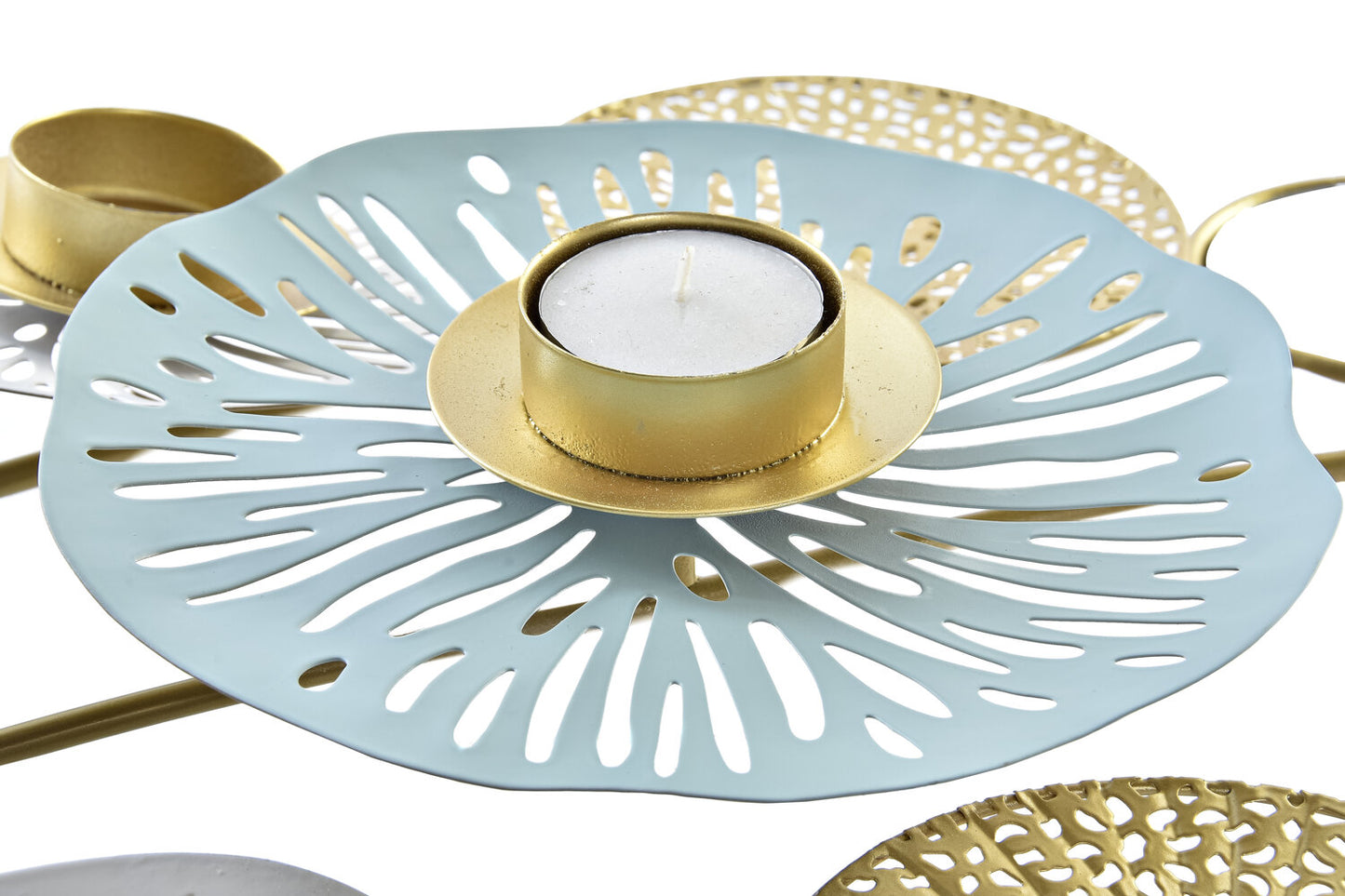 CANDELABRO METAL ESPEJO 54X33X8 NENUFAR DORADO