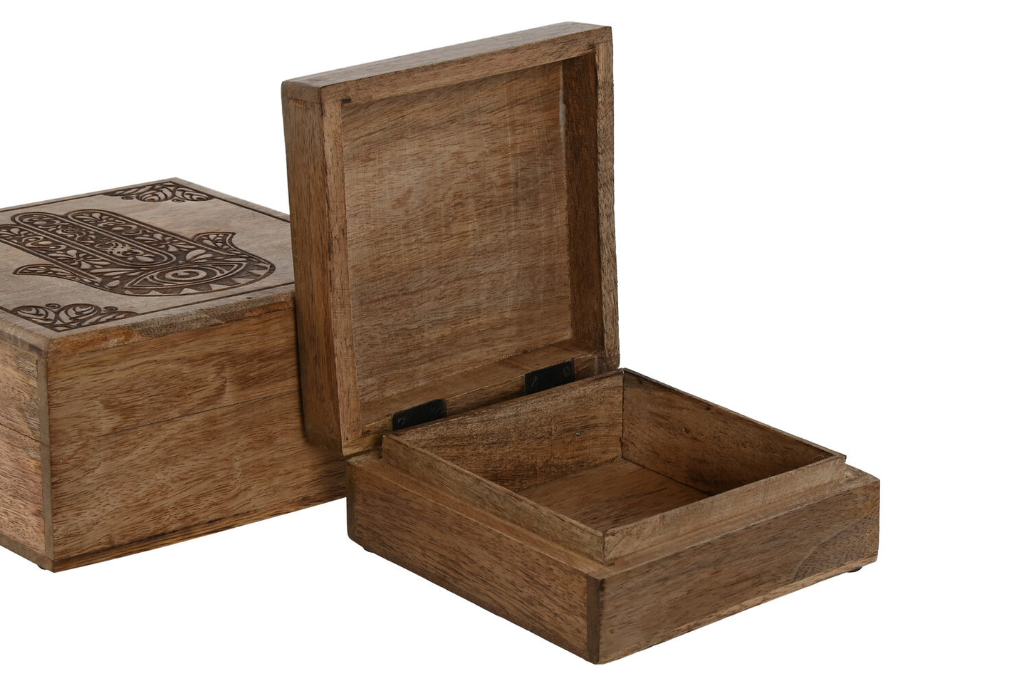 JOYERO SET 2 MANGO 18X18X9 HAMSA GRABADO NATURAL