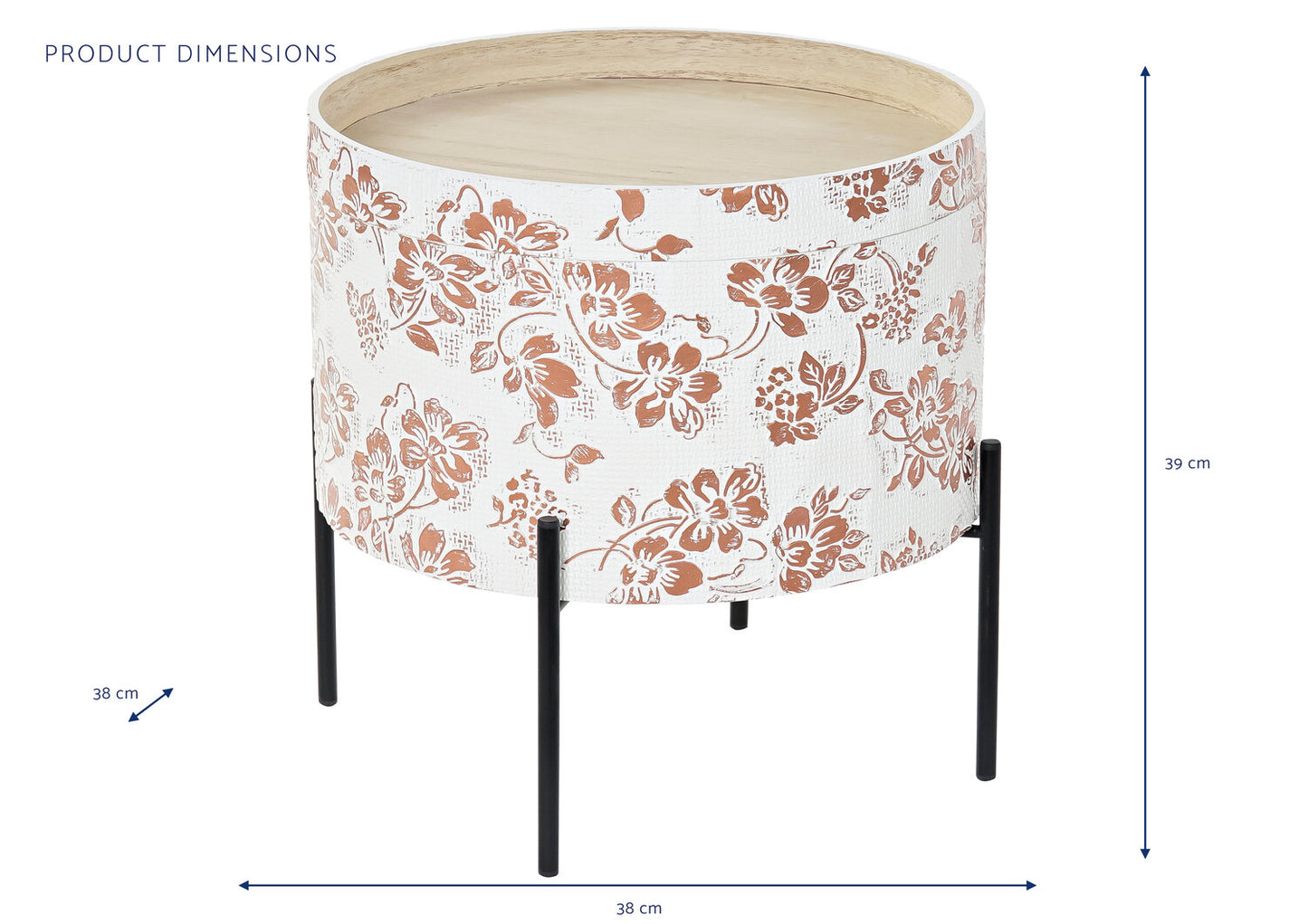 MESITA AUXILIAR MDF METAL 38X38X39 TAPA BLANCO