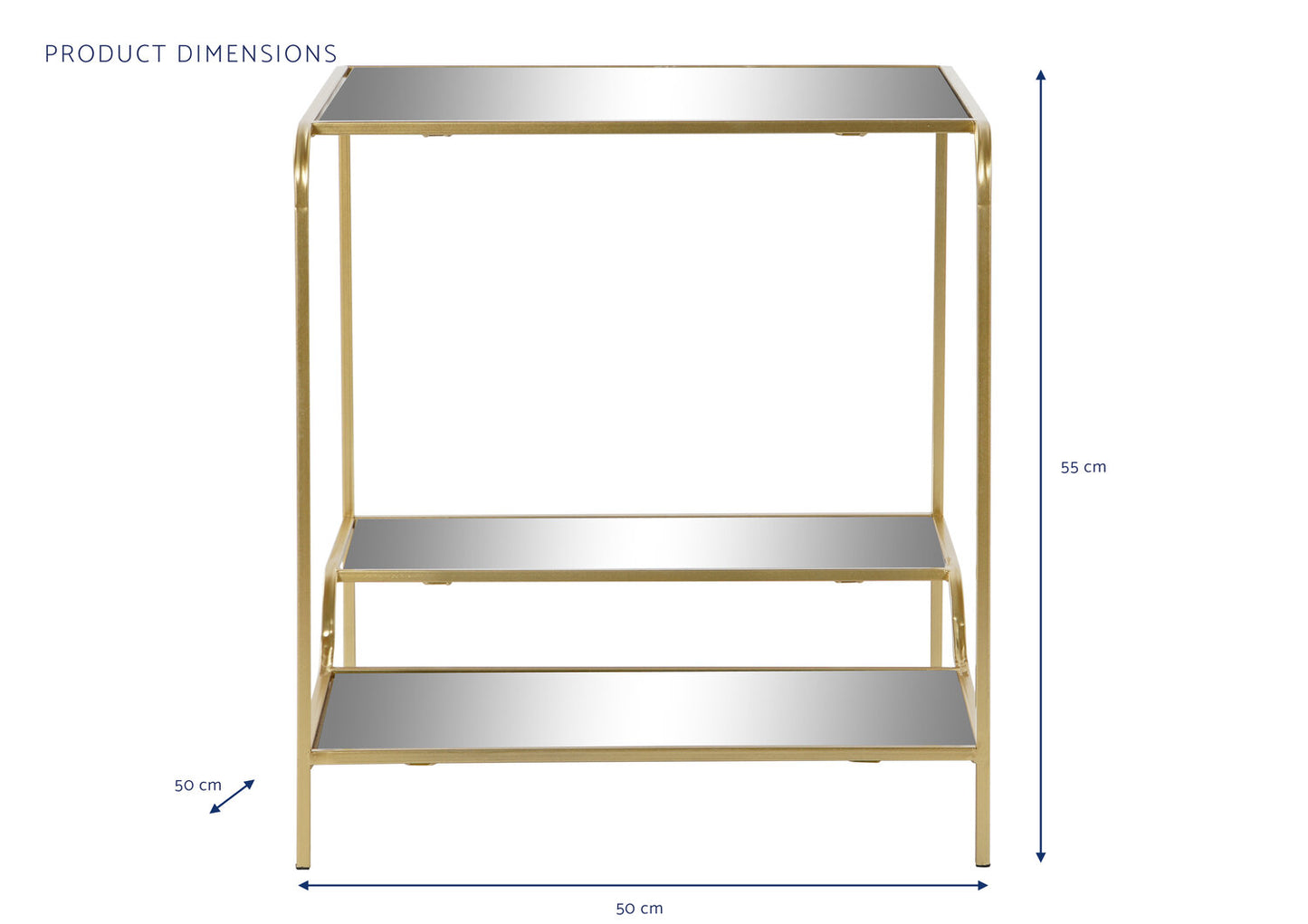 MESITA AUXILIAR METAL ESPEJO 50X50X55 MATE DORADO