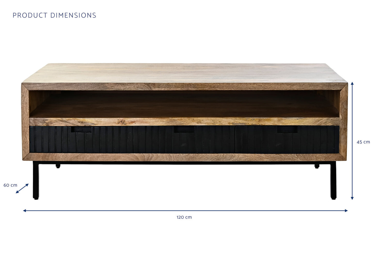 MESA CENTRO MANGO METAL 120X60X45 NEGRO