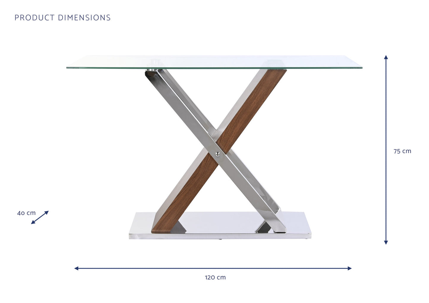 CONSOLA ACERO CRISTAL 120X40X75 TRANSPARENTE