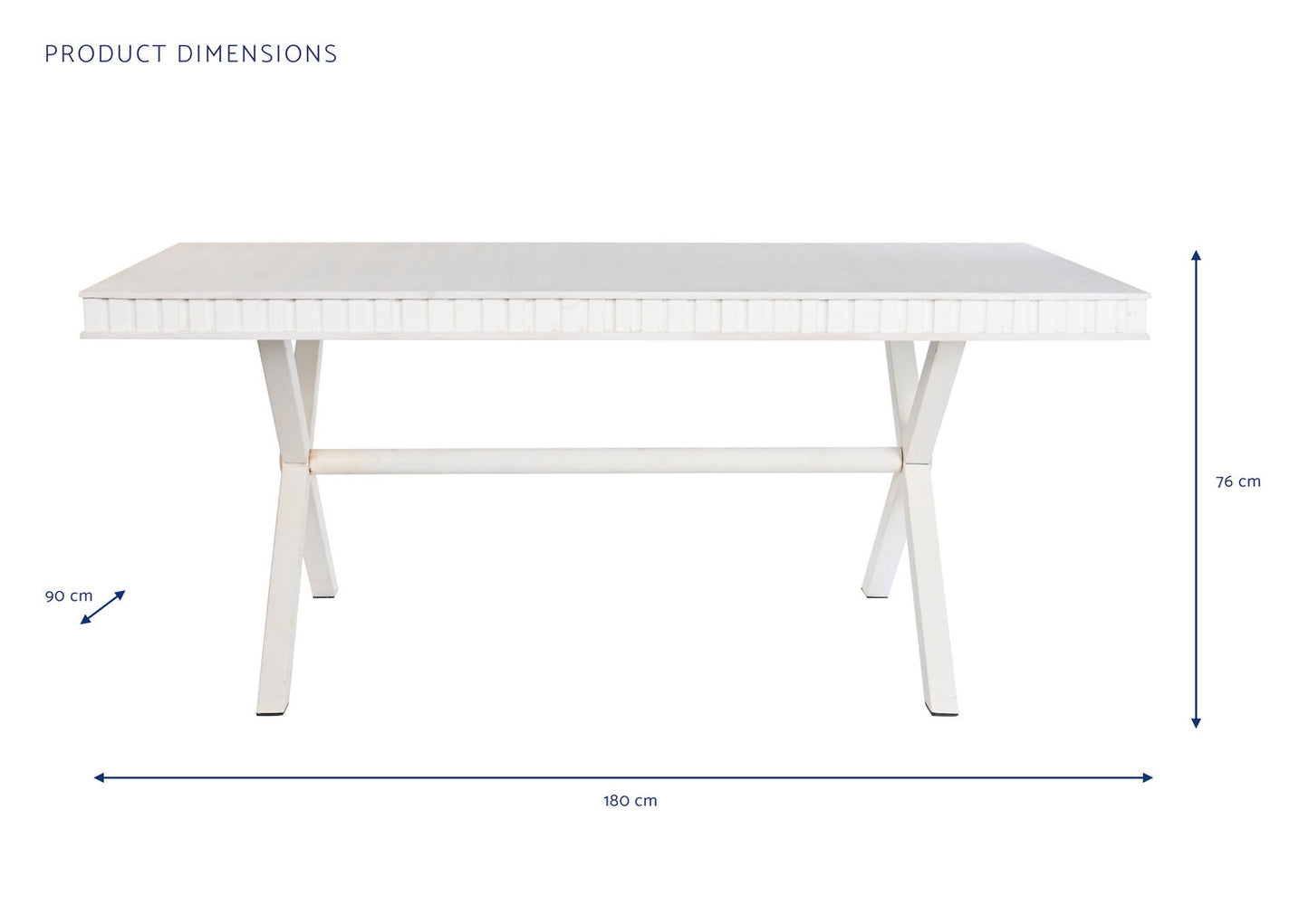 MESA COMEDOR MANGO METAL 180X90X76 ROMBO BLANCO