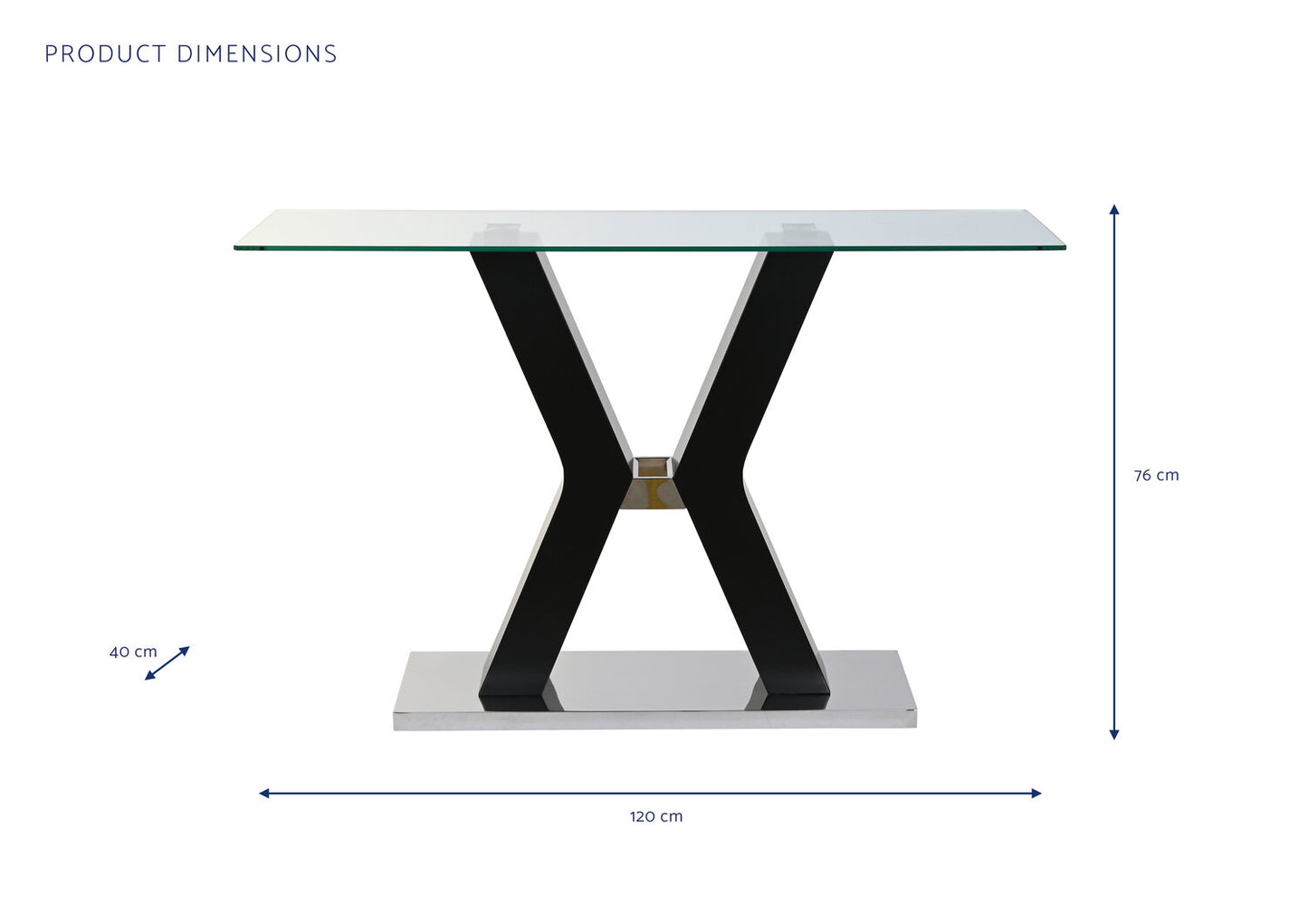 CONSOLA CRISTAL TEMPLADO MDF 120X40X76 NEGRO