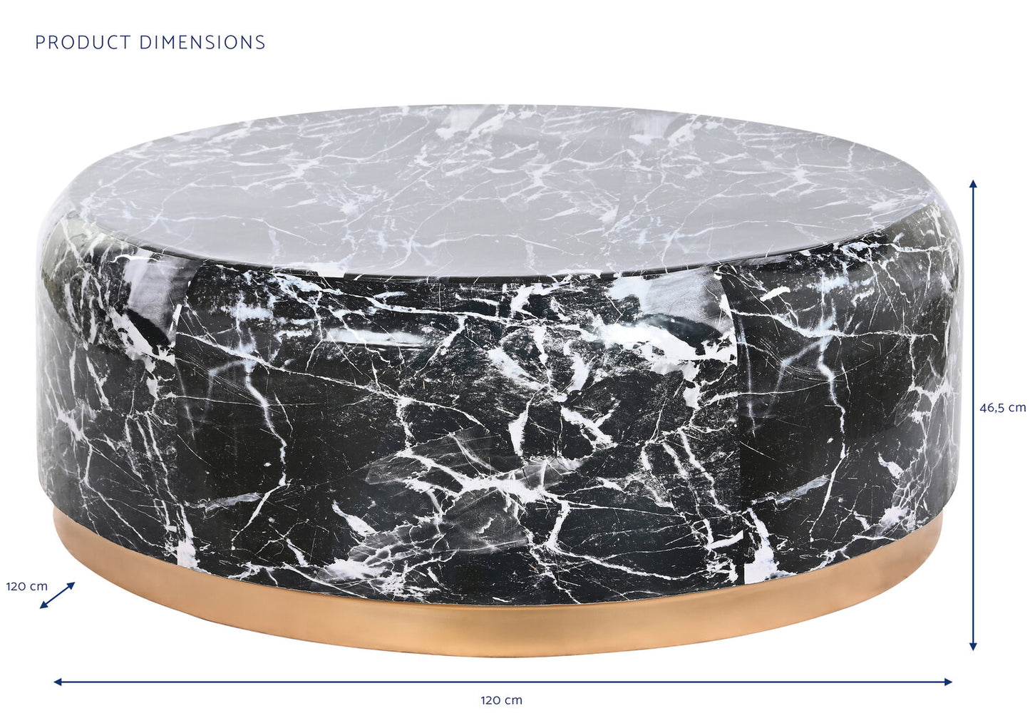 MESA CENTRO HIERRO 120X120X46:5 SIMIL MARMOL NEGRO