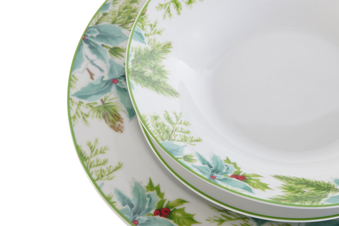 VAJILLA SET 18 PORCELANA 27X27X2 HOJAS VERDE