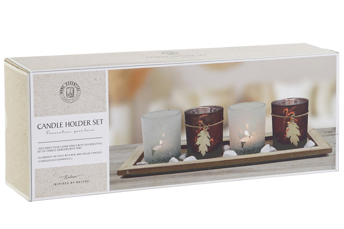PORTAVELA SET 5 CRISTAL MDF 36X14X2 BANDEJA MARRON
