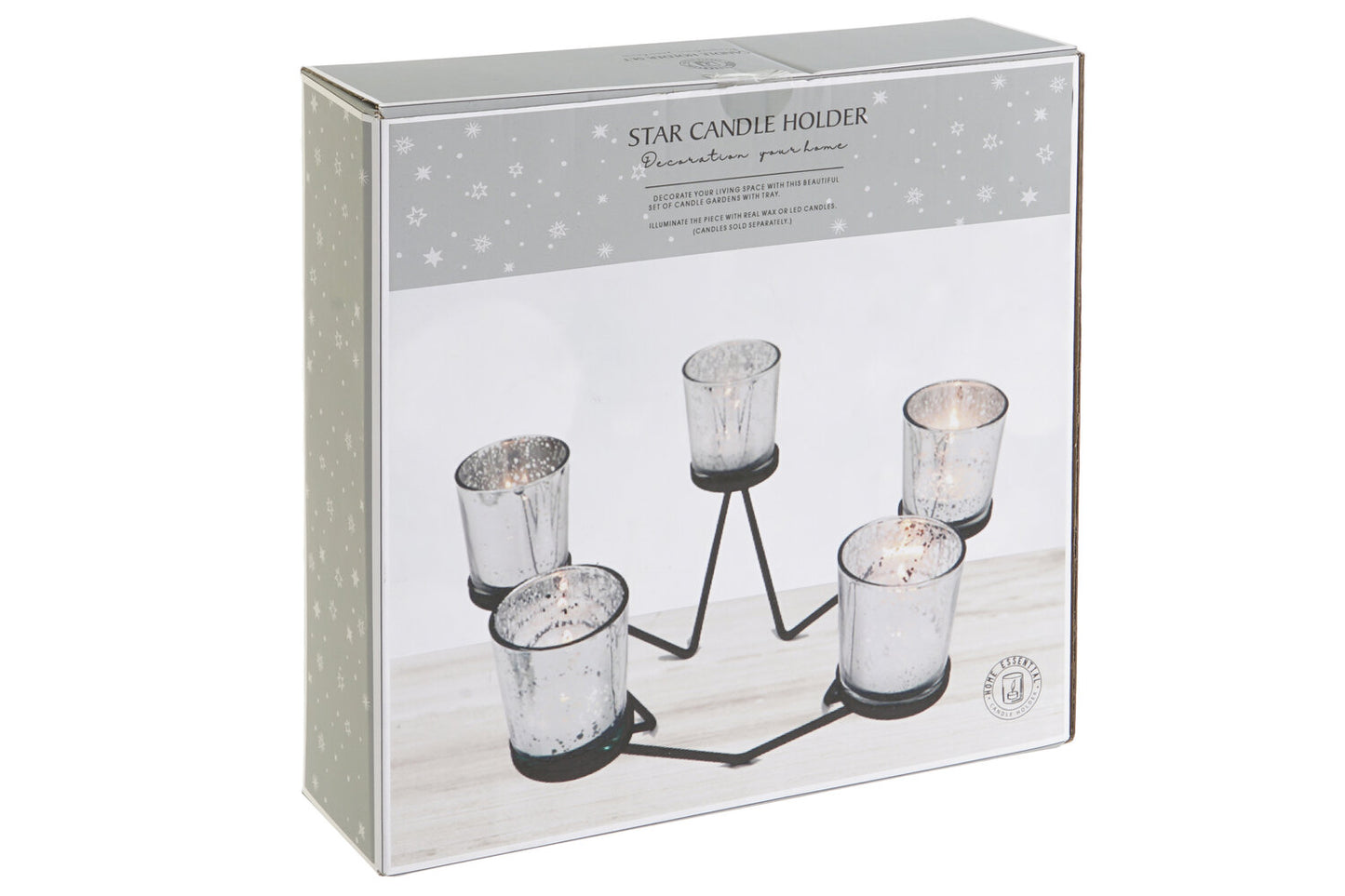 PORTAVELA CRISTAL METAL 27X27X13:5 ESTRELLA