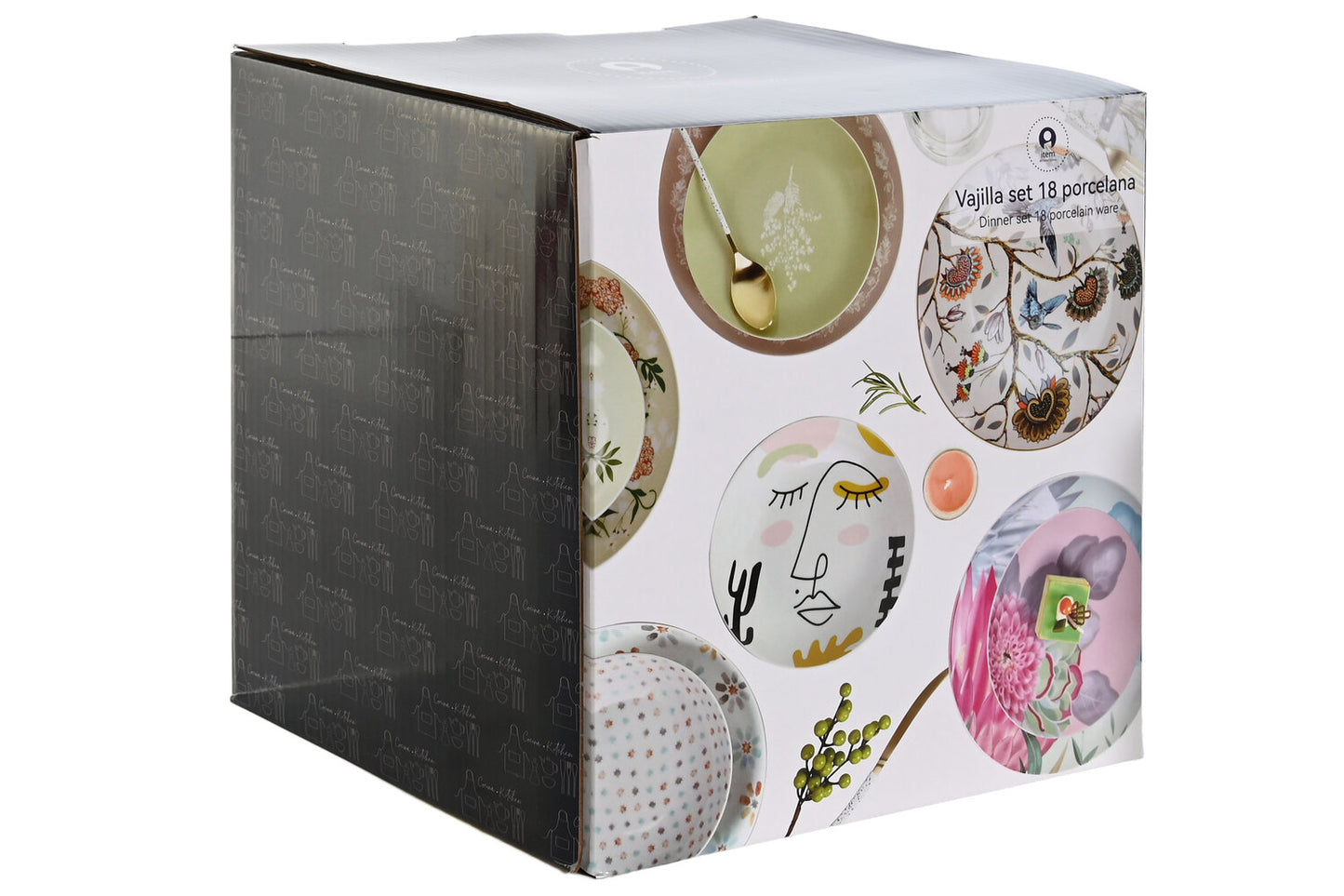 VAJILLA SET 18 PORCELANA 27X27X3 HOJAS AZUL