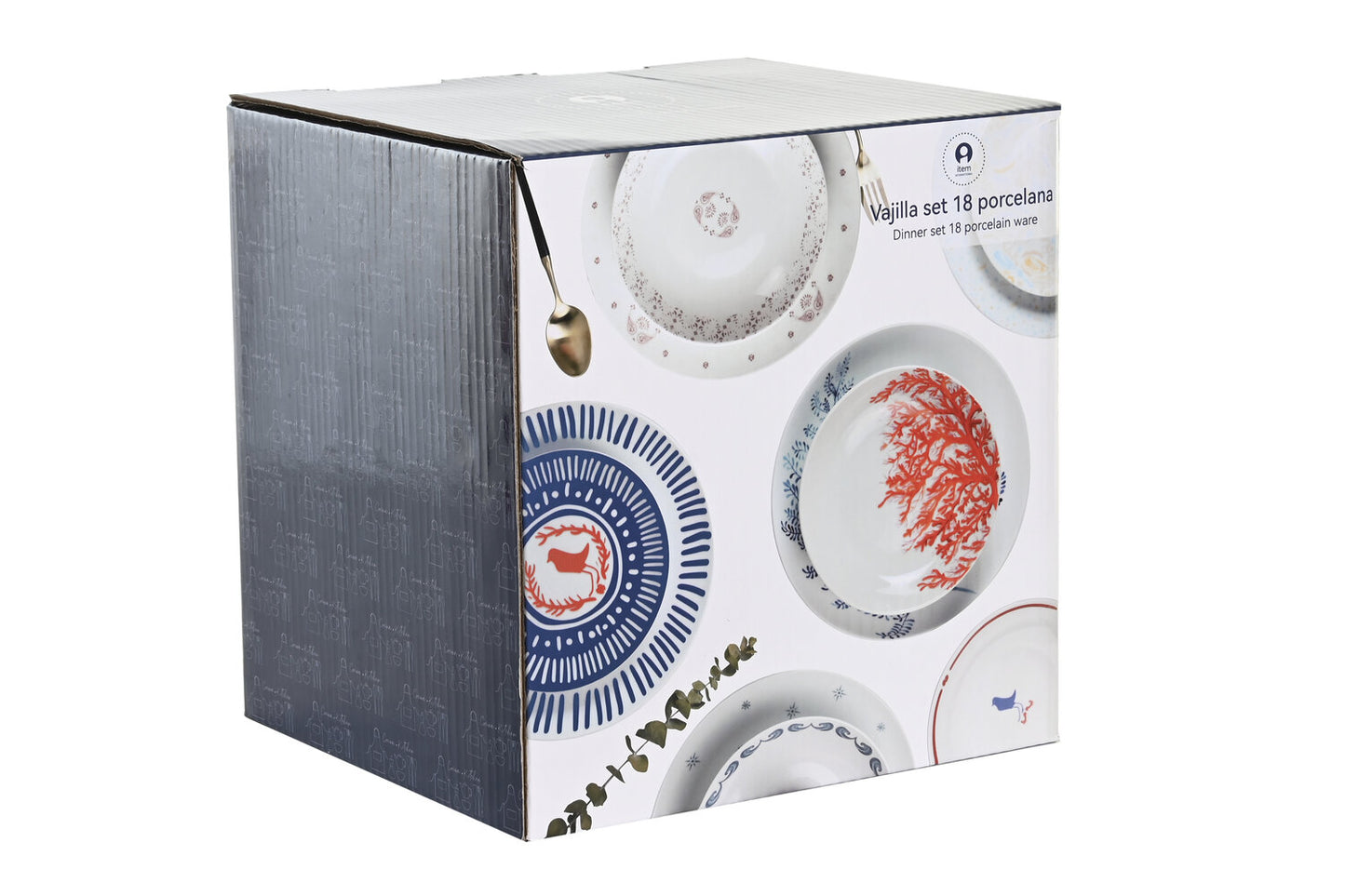 VAJILLA SET 18 PORCELANA 27X27X3 ROSA