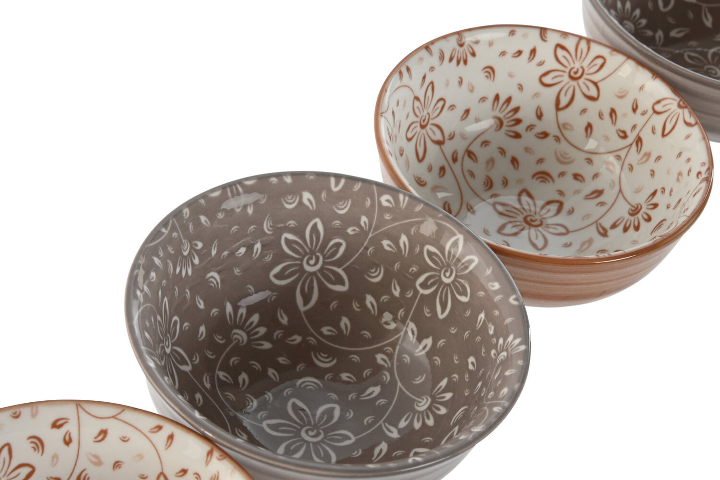 BOL SET 4 PORCELANA 11:5X11:5X6 FLORES BEIGE