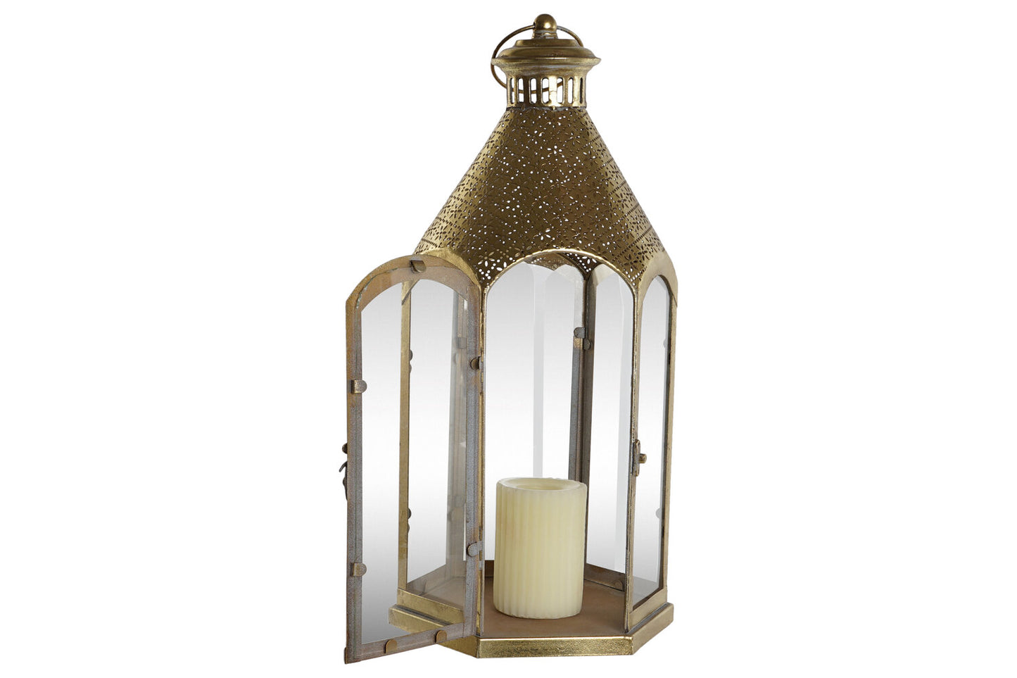 PORTAVELA METAL CRISTAL 23X23X48 DORADO