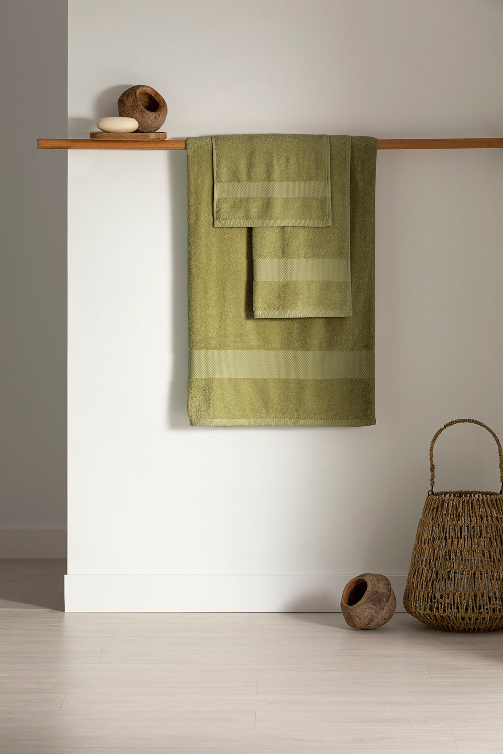 Set 3 Toalla Algodon 500 Gr 70X140 Cm 365 Verde Oliva