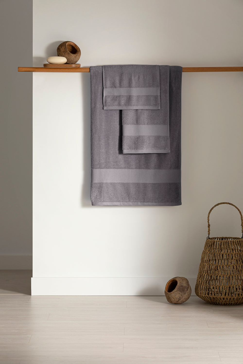 Set 3 Toalla Algodon 500 Gr 70X140 Cm 201 Gris Oscuro