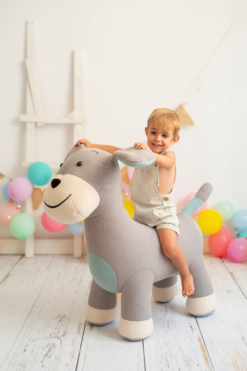 Peluche algodón perro cocker gris y azul