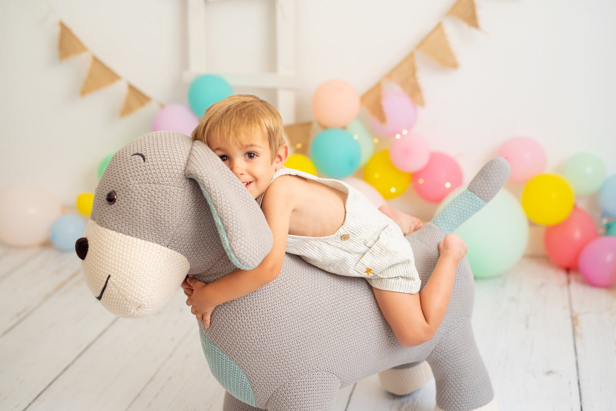 Peluche algodón perro cocker gris y azul