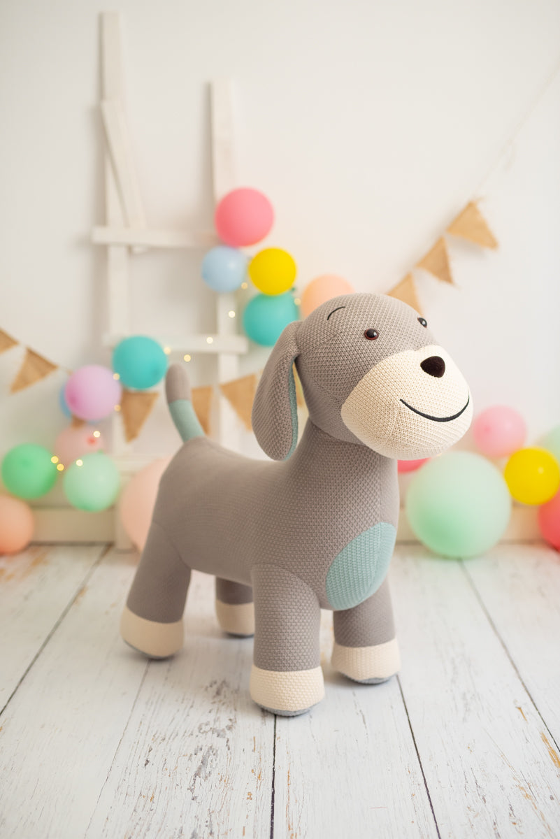 Peluche algodón perro cocker gris y azul