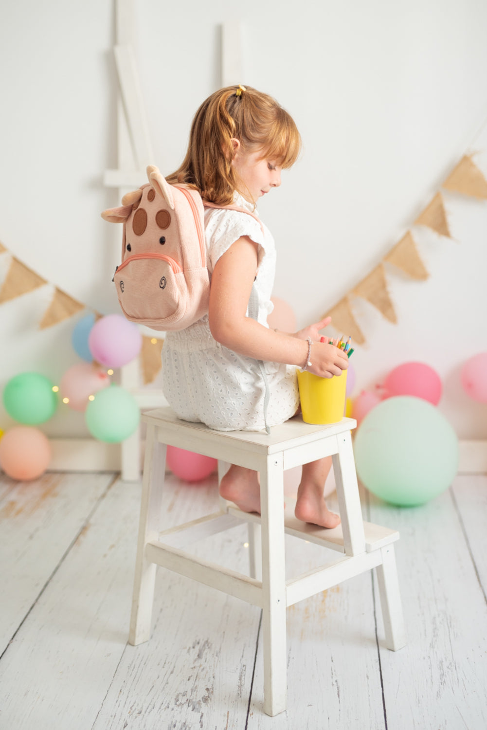 Mochila infantil algodón jirafa rosa