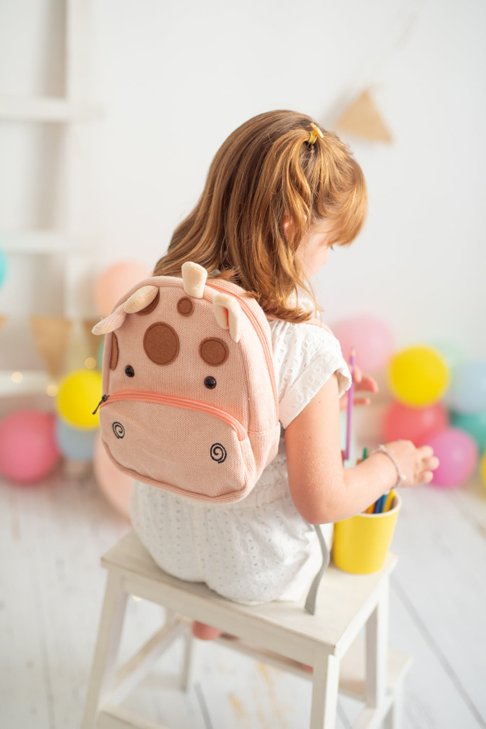 Mochila infantil algodón jirafa rosa