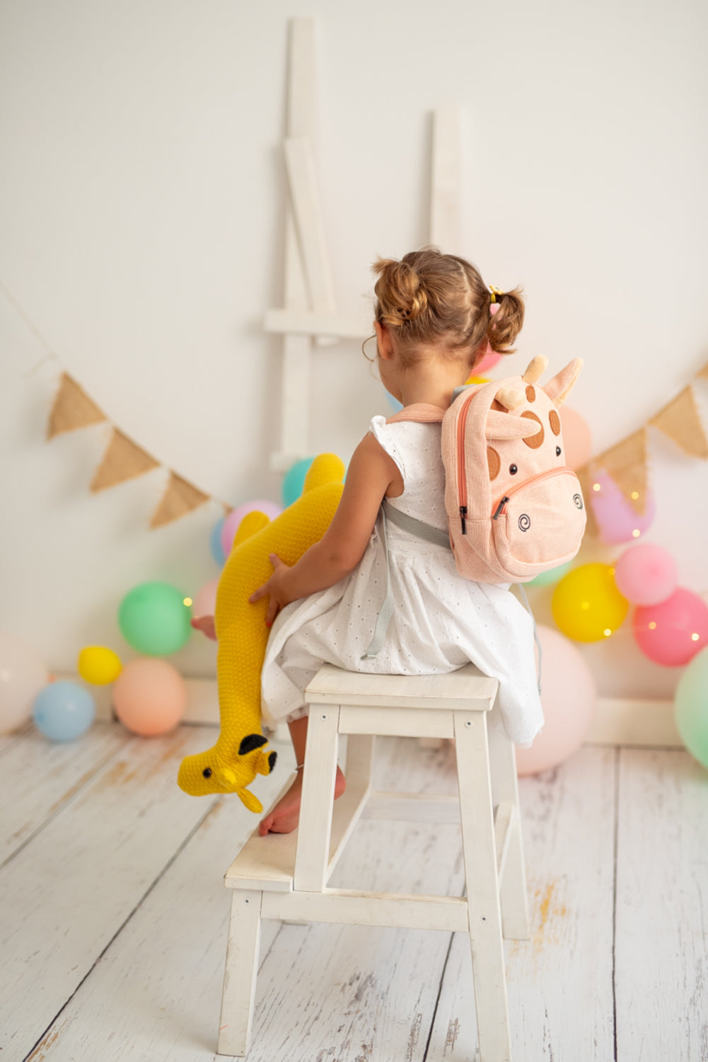 Mochila infantil algodón jirafa rosa