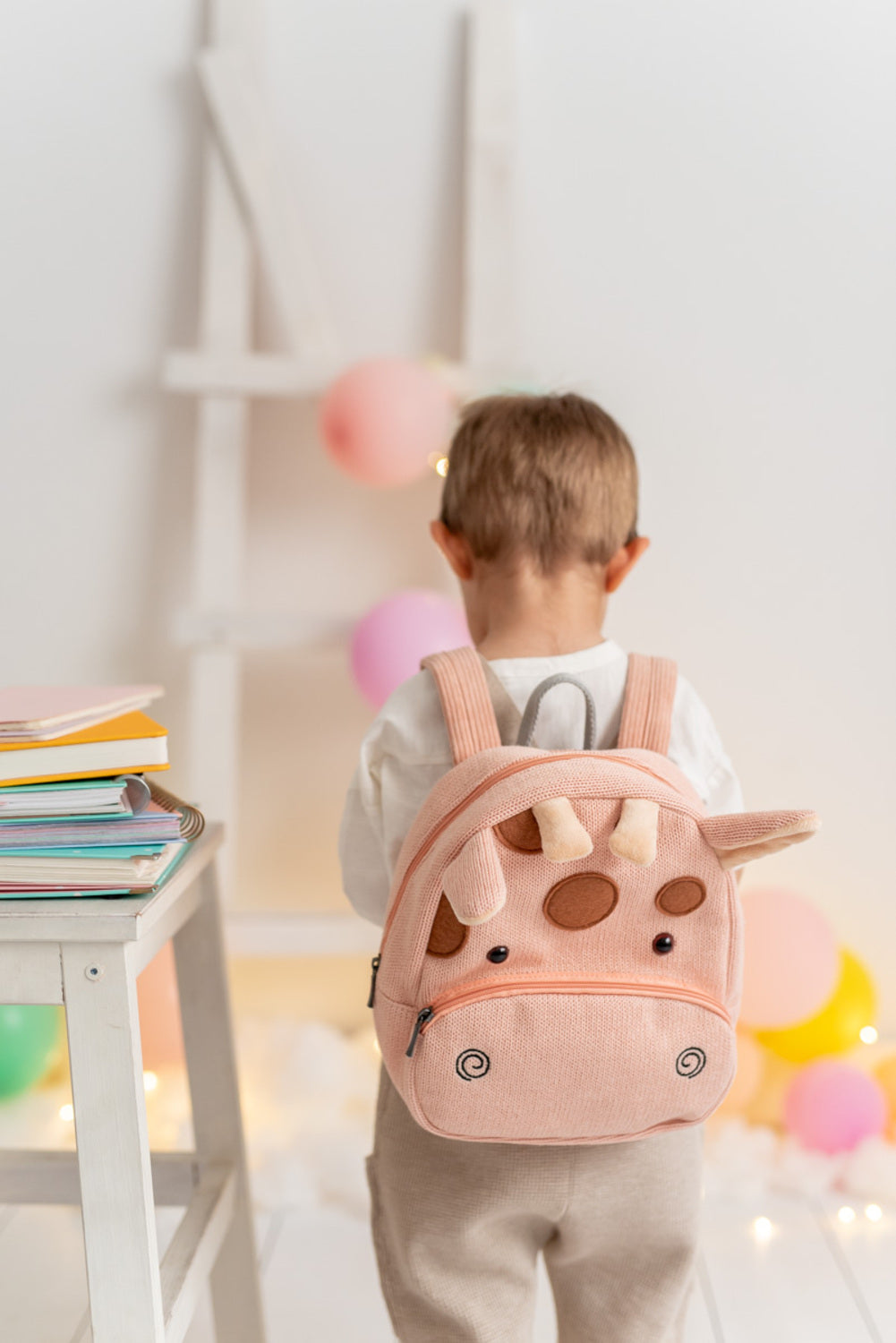 Mochila infantil algodón jirafa rosa